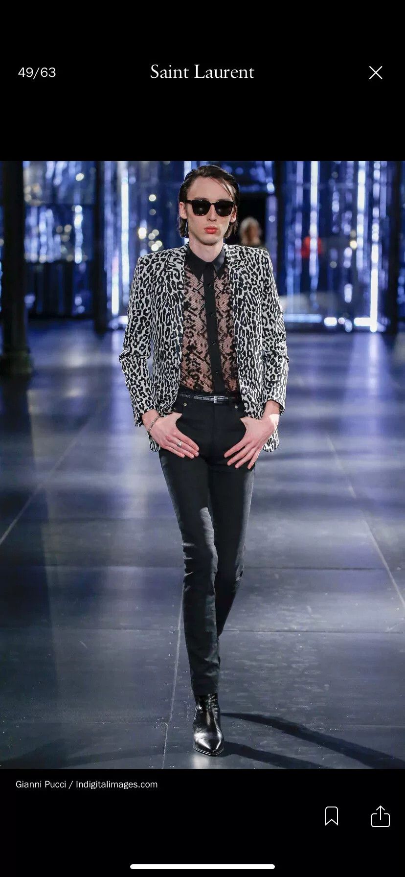 Hedi Slimane Saint Laurent FW15 Black White Leopard Blazer Size US M / EU 48-50 / 2 - 5 Thumbnail