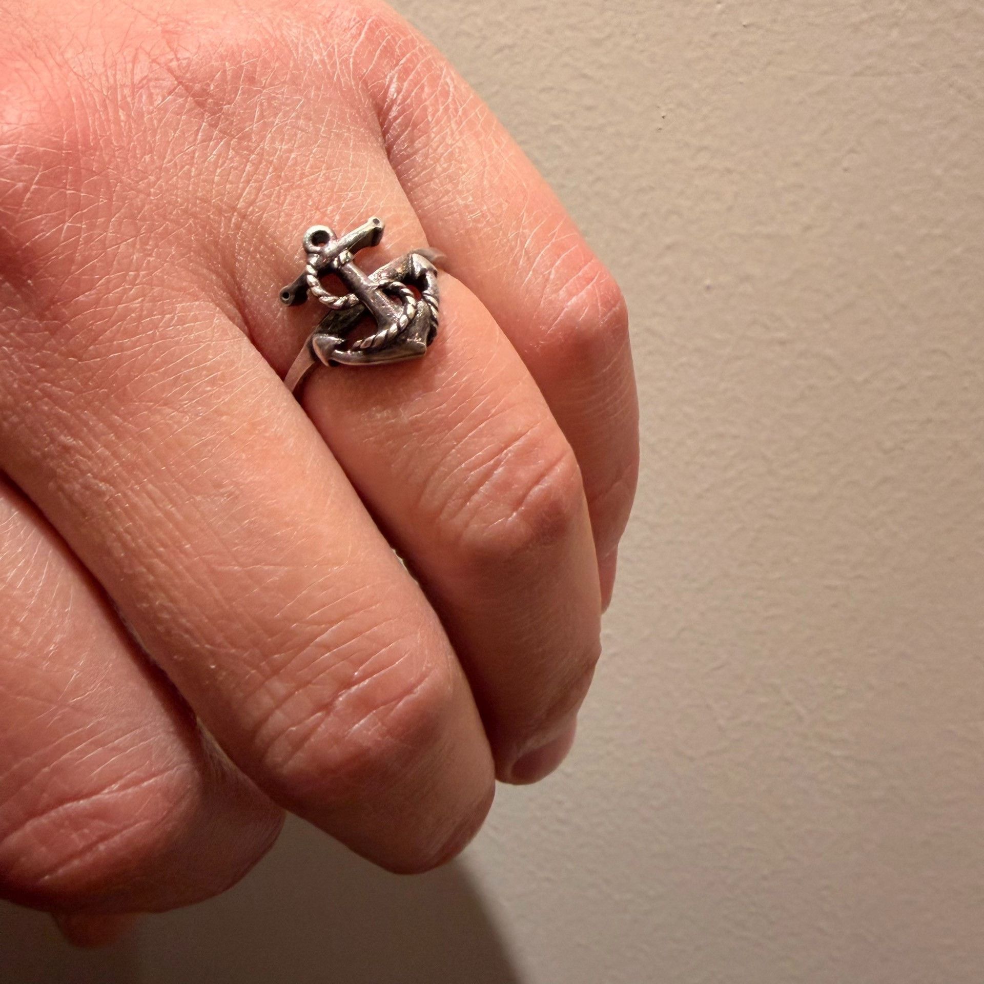 Vintage Vintage 1950s USN Anchor Silver Ring Size ONE SIZE - 8 Thumbnail