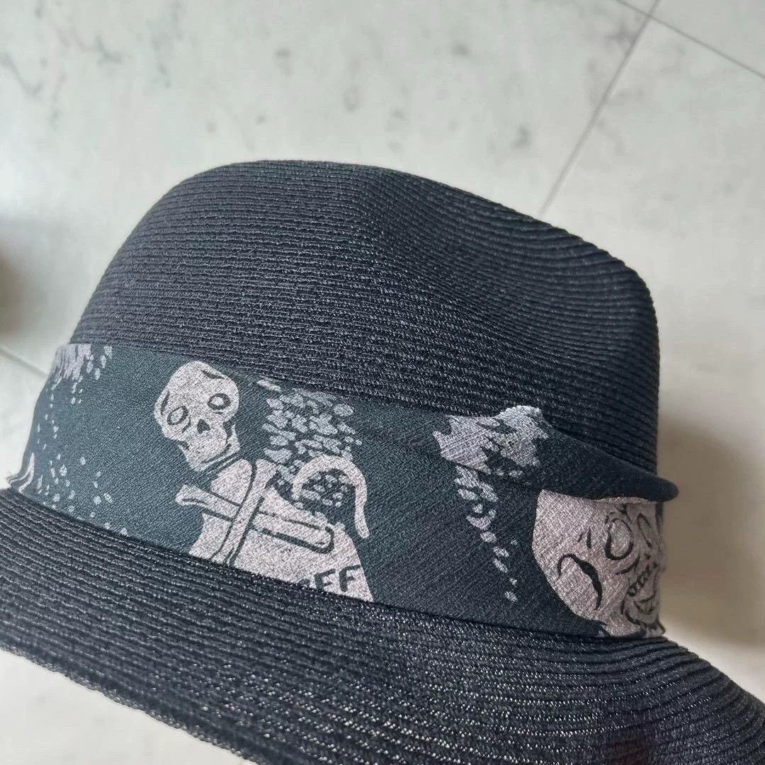 Gangster Doodles Gansterville Skull Motif Panama Hat Size ONE SIZE - 6 Thumbnail