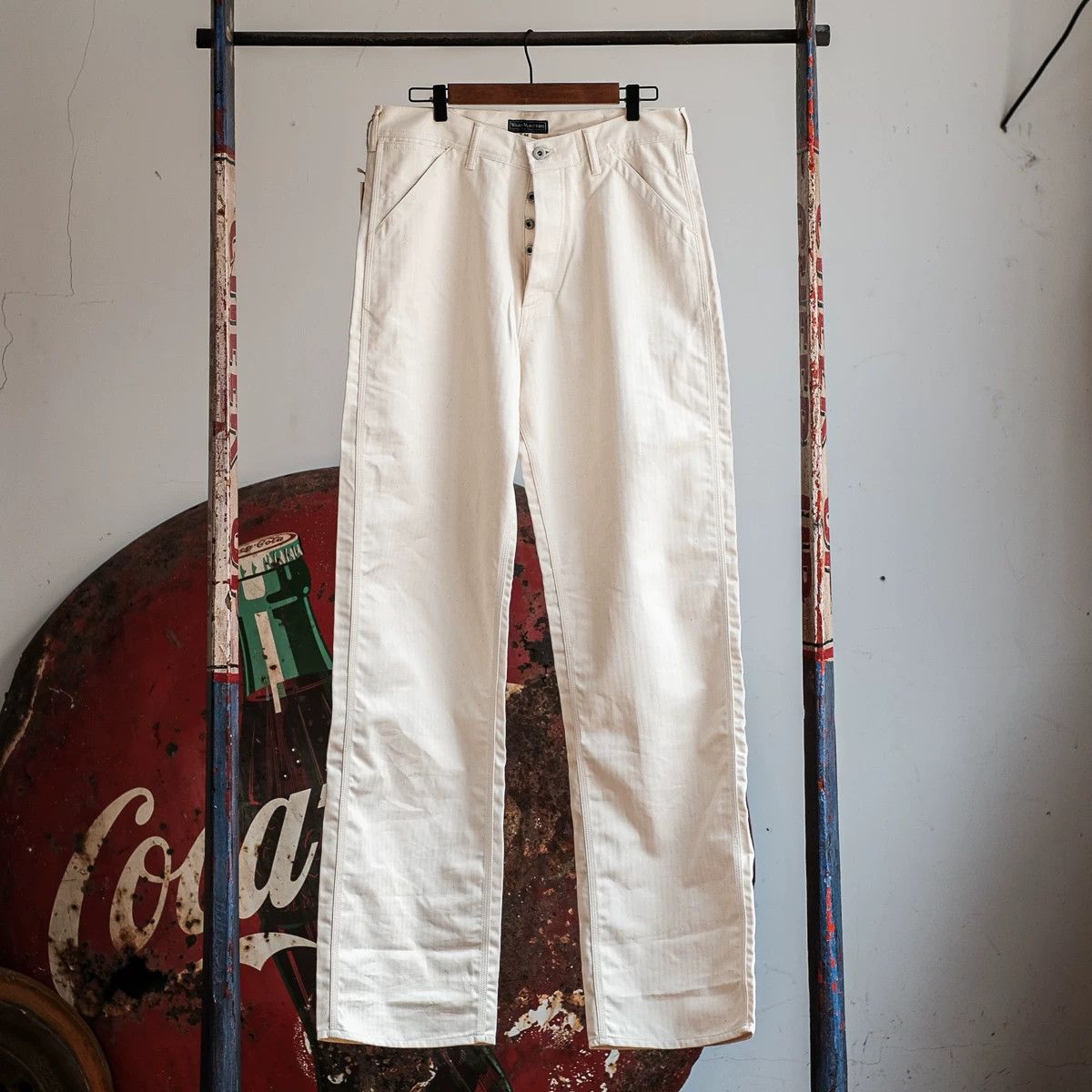 SOFTMACHINE WEAR MASTER LOT.653 Beige Herringbone Work Pants Size US 26 / EU 42 - 2 Thumbnail
