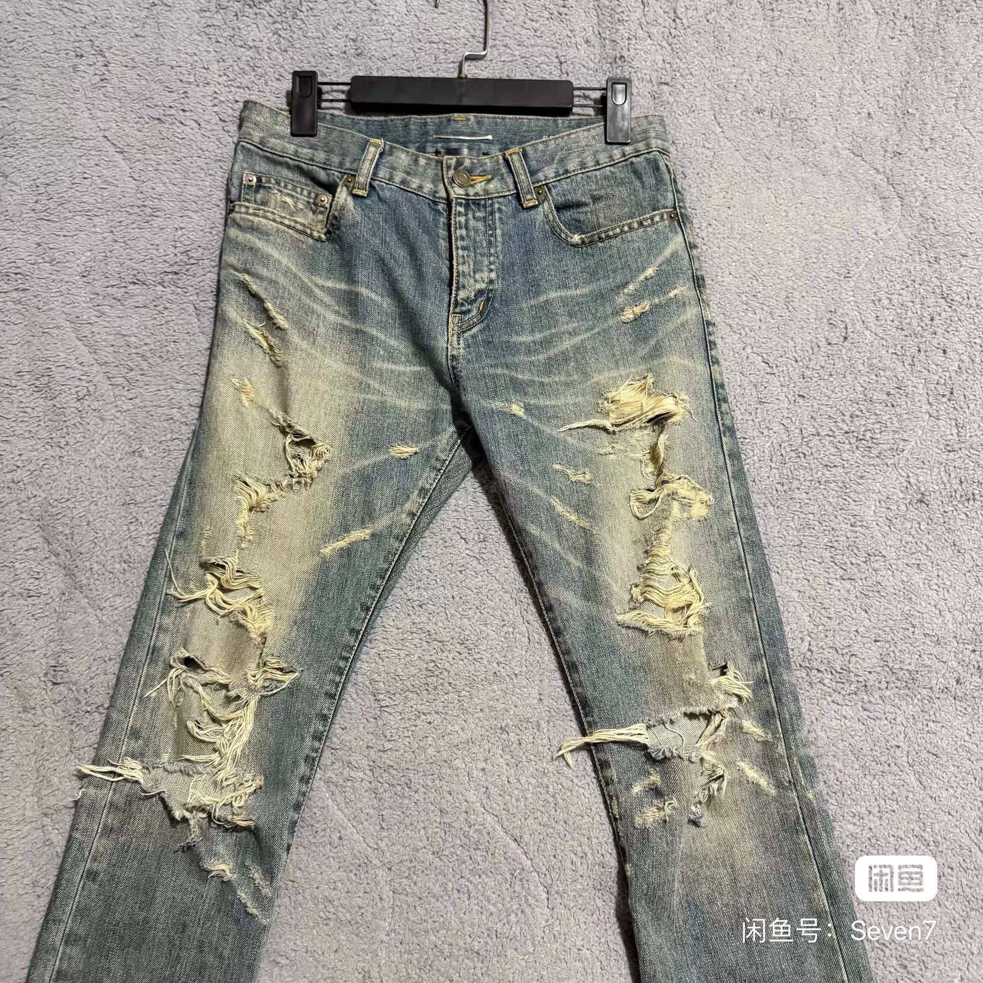 Hedi Slimane Saint Laurent SLP 13FW Distressed Blue Jeans Size US 29 - 3 Thumbnail