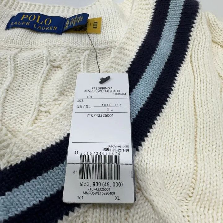 Polo Ralph Lauren Polo Ralph Lauren Striped V-Neck Long-Sleeve Knit Sweater Size US XL / EU 56 / 4 - 5 Thumbnail