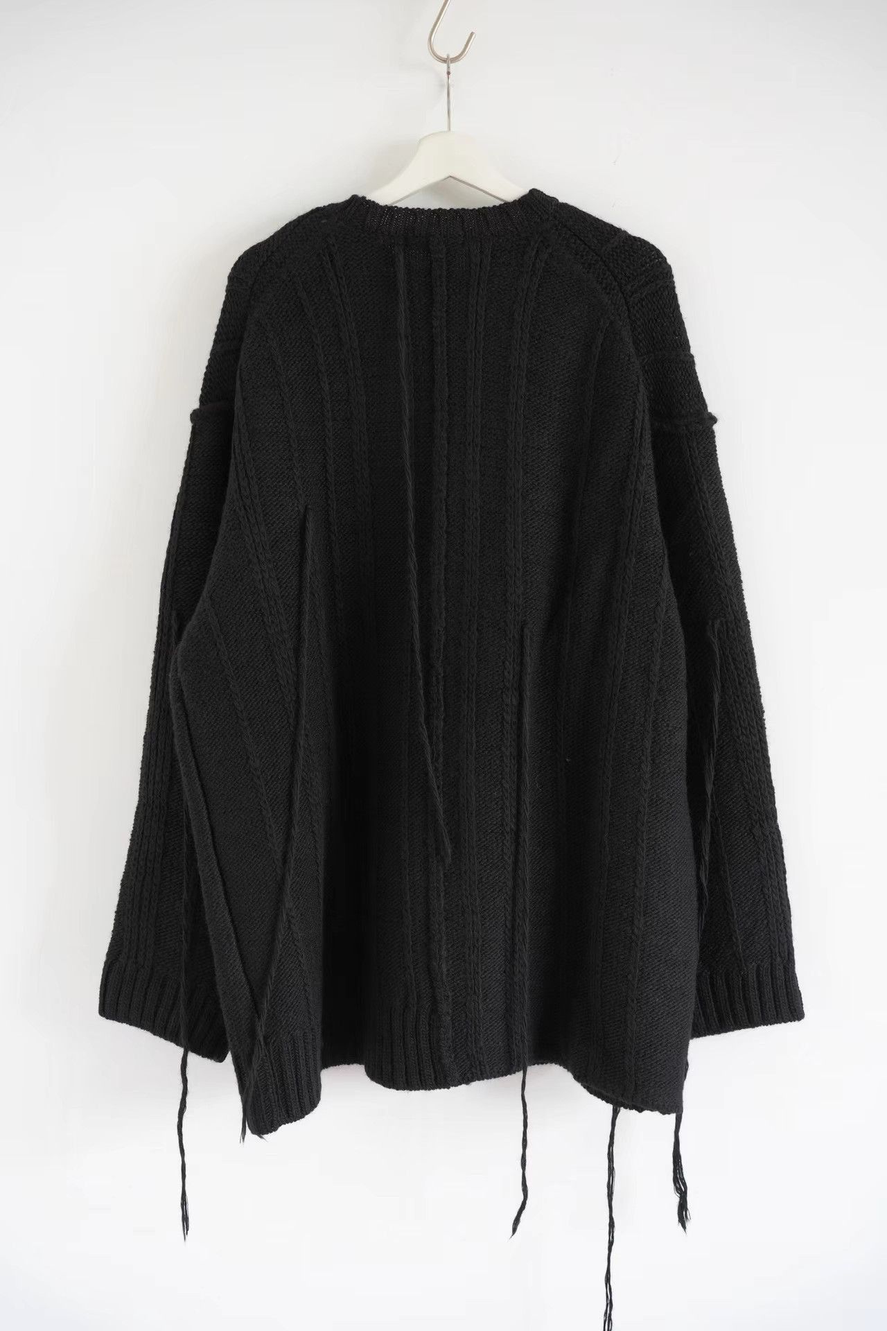 Yohji Yamamoto Black Cable Knit Long Sleeve Sweater with Fringes Size US L / EU 52-54 / 3 - 2 Thumbnail