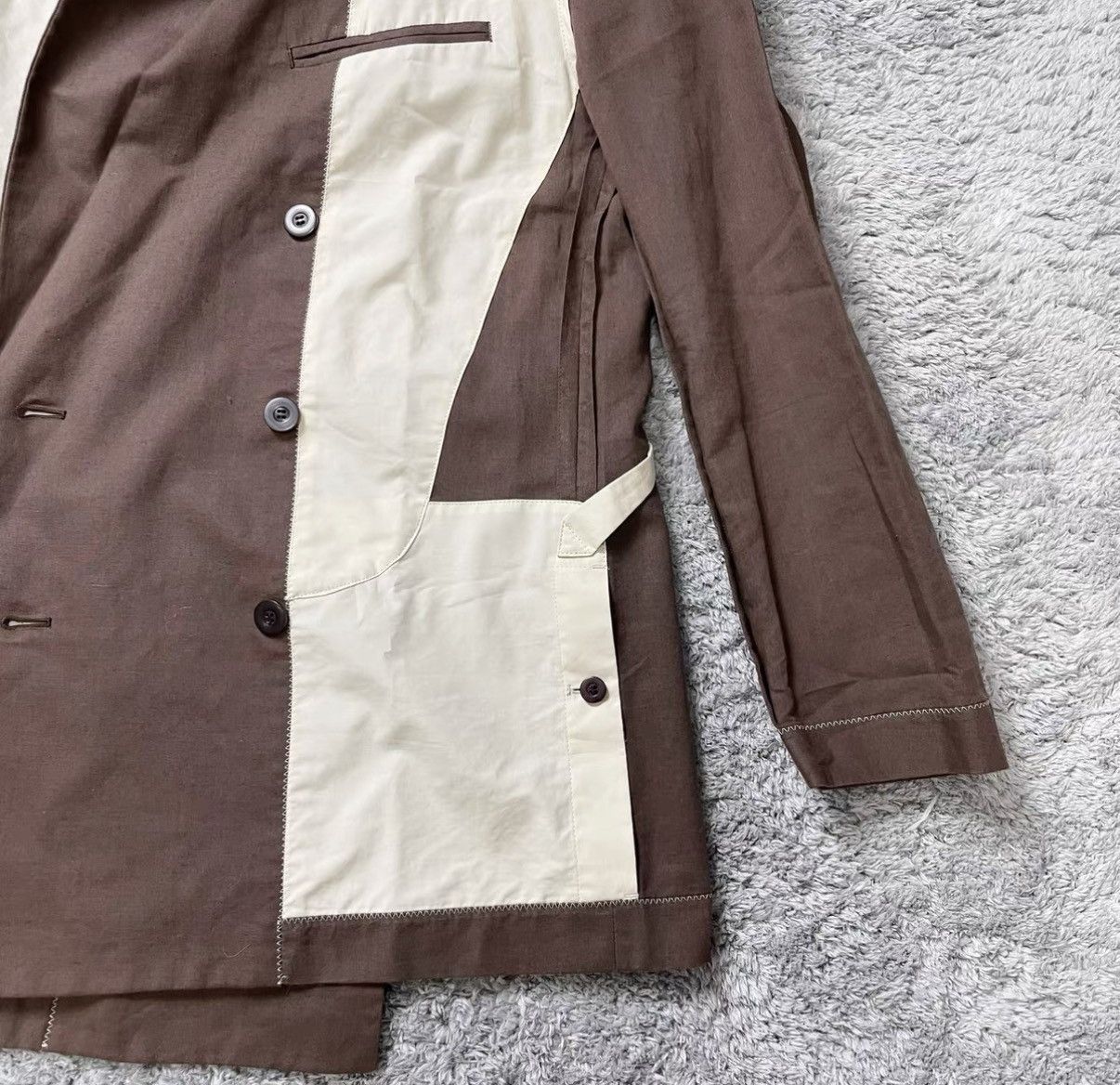Jean Paul Gaultier Brown Color Block Double Breasted Light Jacket Size US M / EU 48-50 / 2 - 2 Thumbnail