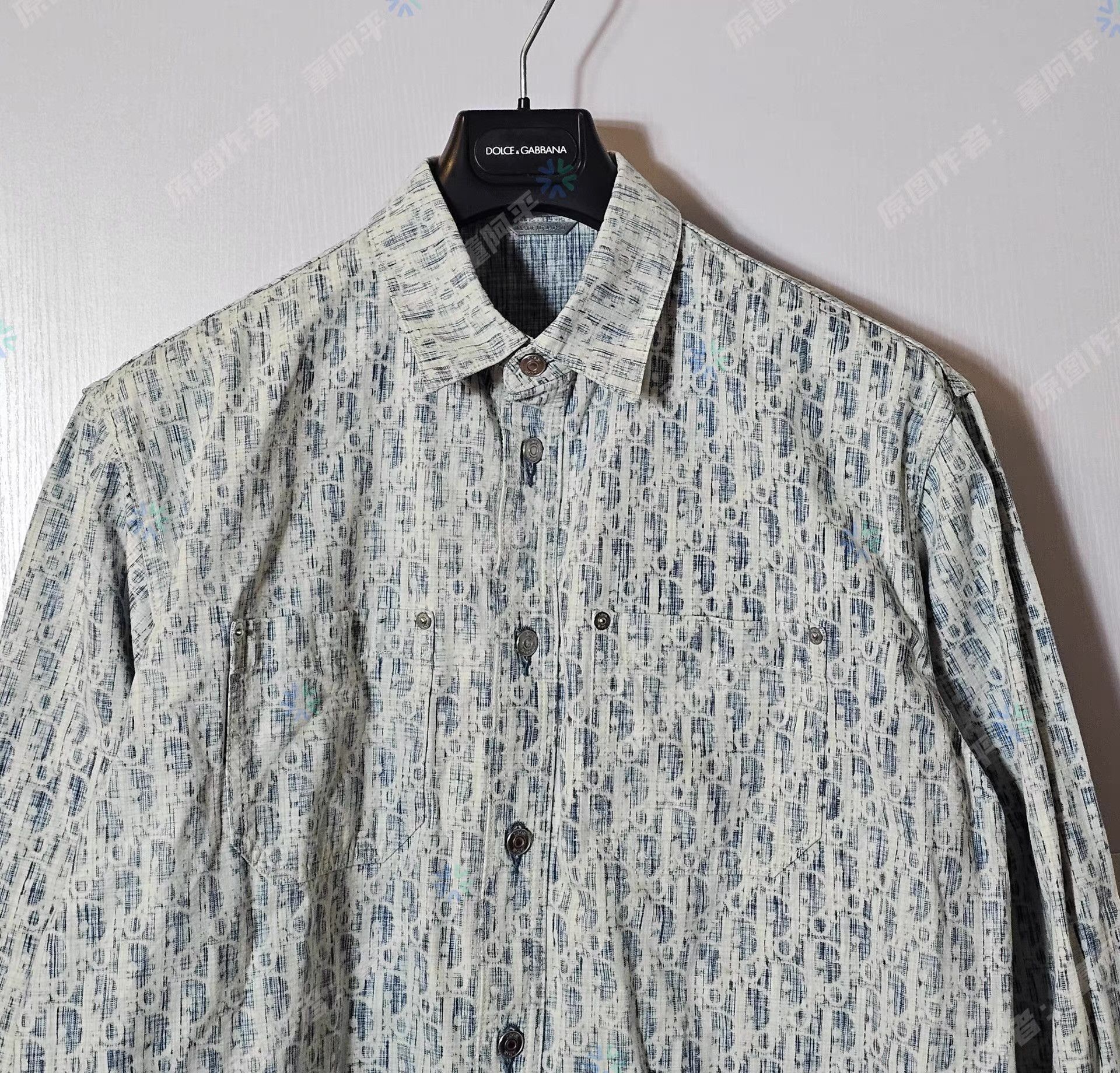 Dior Blue Patterned Long-Sleeve Button-Up Shirt Size US L / EU 52-54 / 3 - 2 Thumbnail