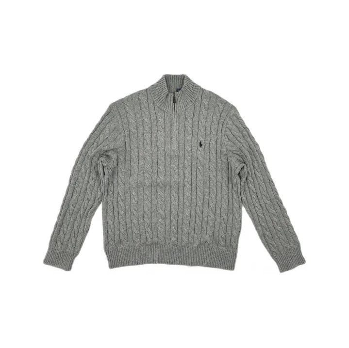 Polo Ralph Lauren Polo Ralph Lauren Gray Cable-Knit Quarter-Zip Sweater Size US XXL / EU 58 / 5 - 2 Thumbnail