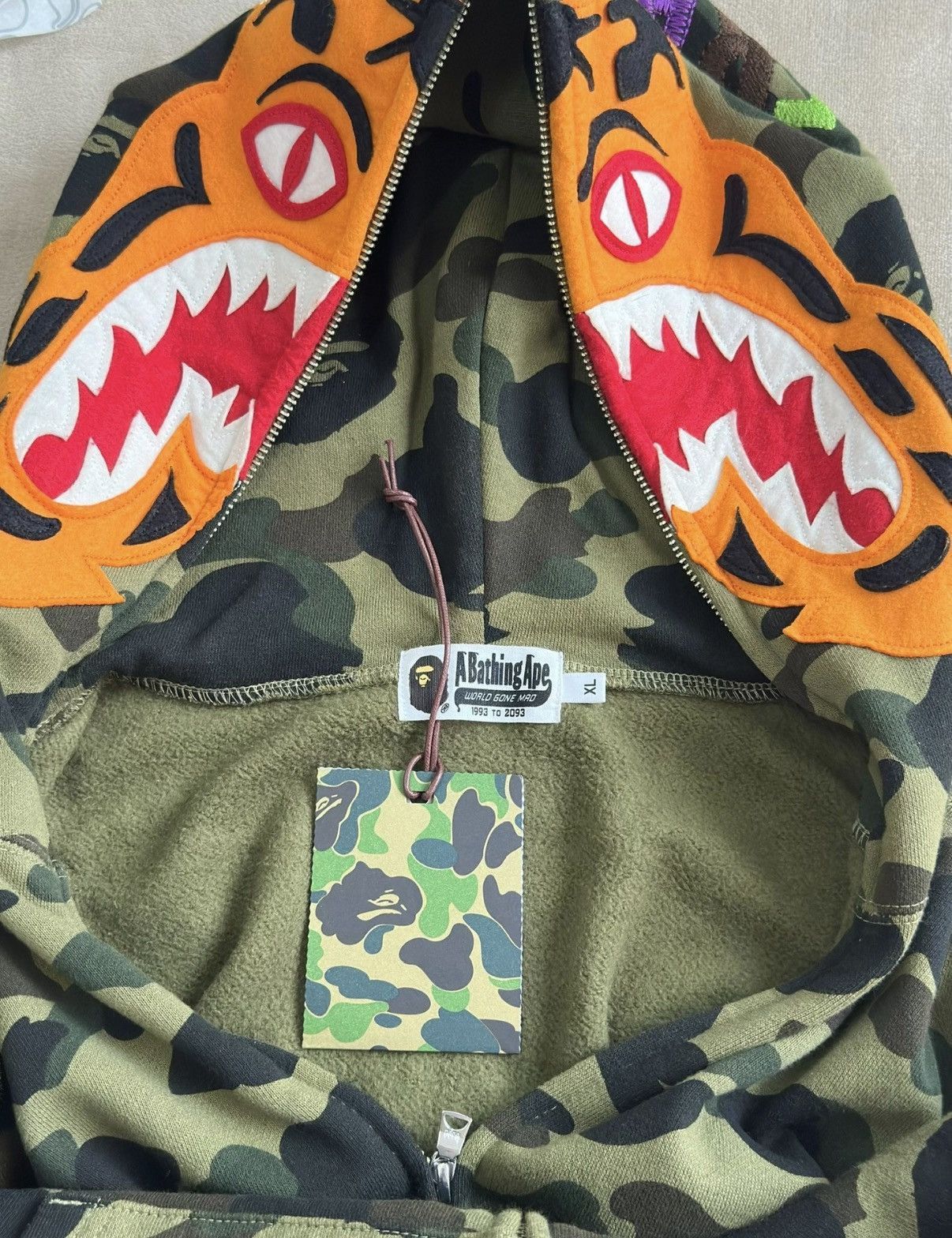 Bape Green Camo Tiger Face Zip-Up Hoodie Size US XL / EU 56 / 4 - 3 Thumbnail