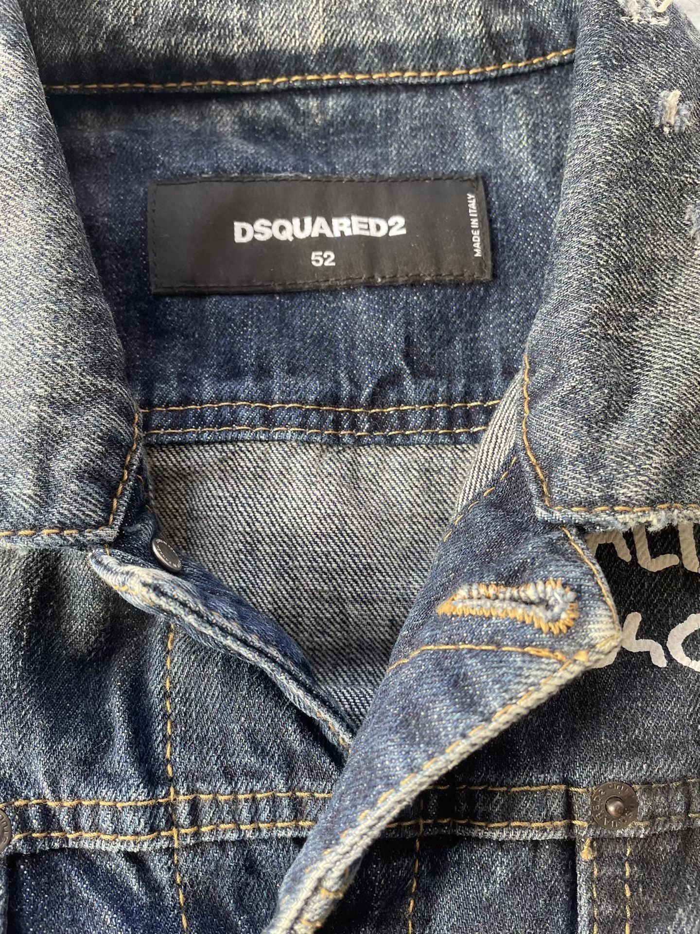 Dsquared2 Blue Denim Jacket with Doodle Art, Size L Size US L / EU 52-54 / 3 - 5 Thumbnail