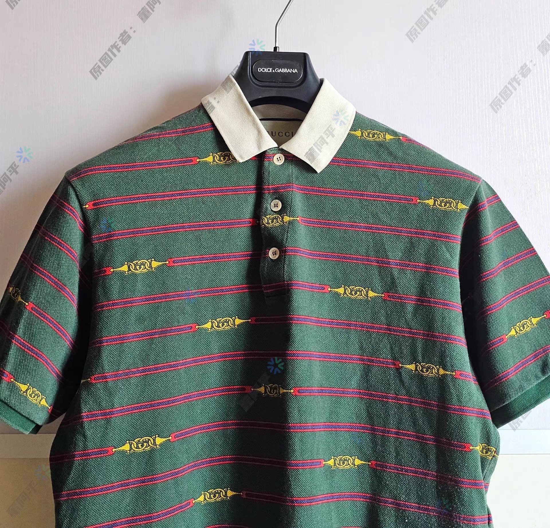 Gucci Green Striped Pattern Short Sleeve Polo Shirt Size US L / EU 52-54 / 3 - 3 Thumbnail