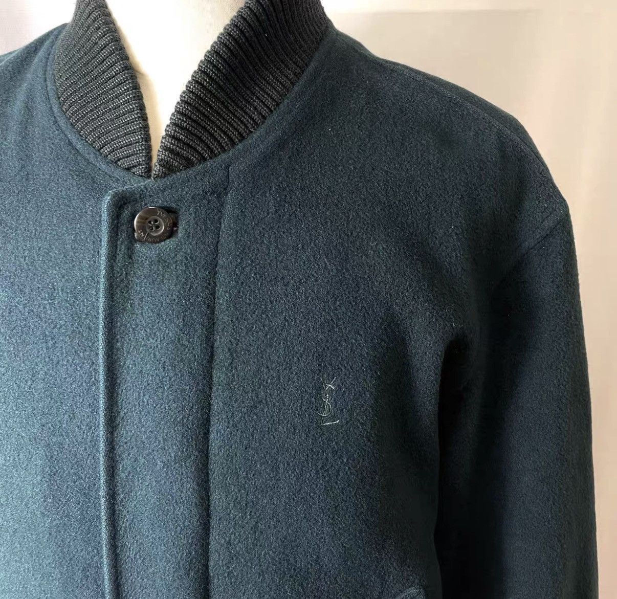 Yves Saint Laurent Green Bomber Jacket with Ribbed Trim - Size M Size US M / EU 48-50 / 2 - 2 Thumbnail