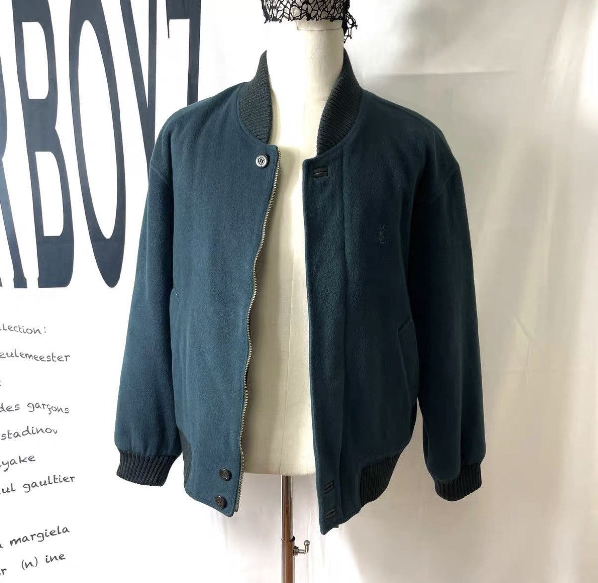 Yves Saint Laurent Green Bomber Jacket with Ribbed Trim - Size M Size US M / EU 48-50 / 2 - 4 Thumbnail