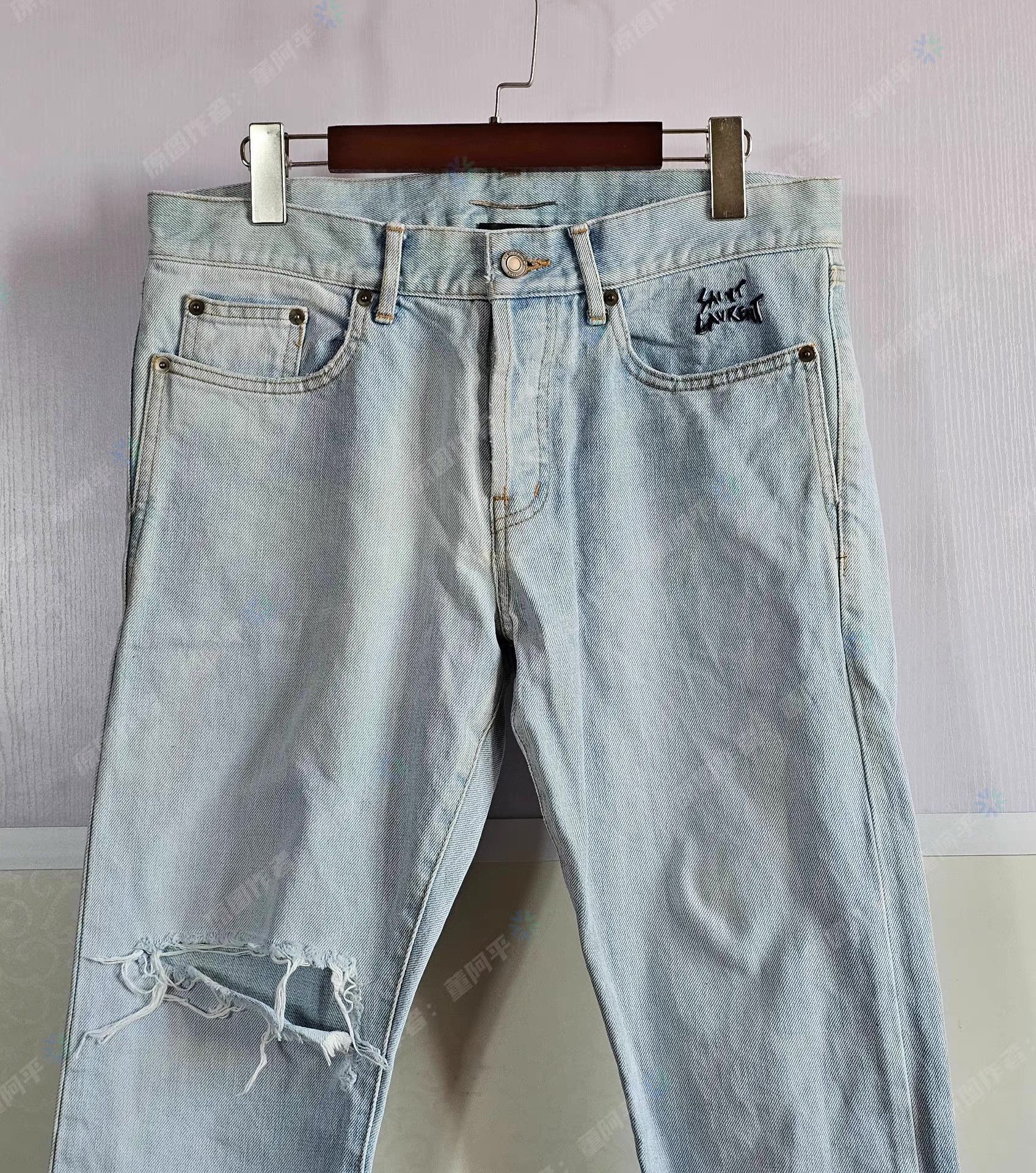 Saint Laurent Paris Blue Distressed Denim Jeans Size 34 Size US 34 / EU 50 - 2 Thumbnail