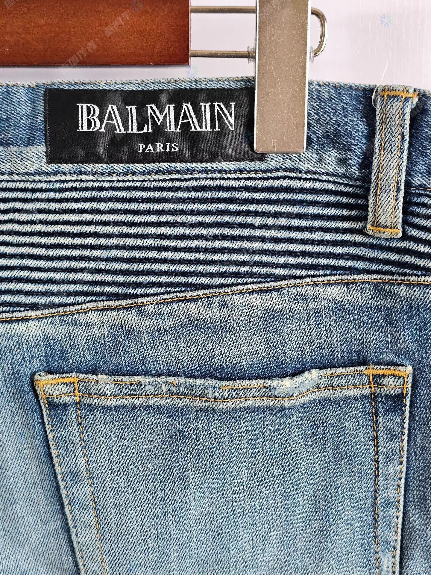 Balmain Blue Distressed Denim Pants with Striped Accents Size US 34 / EU 50 - 4 Thumbnail