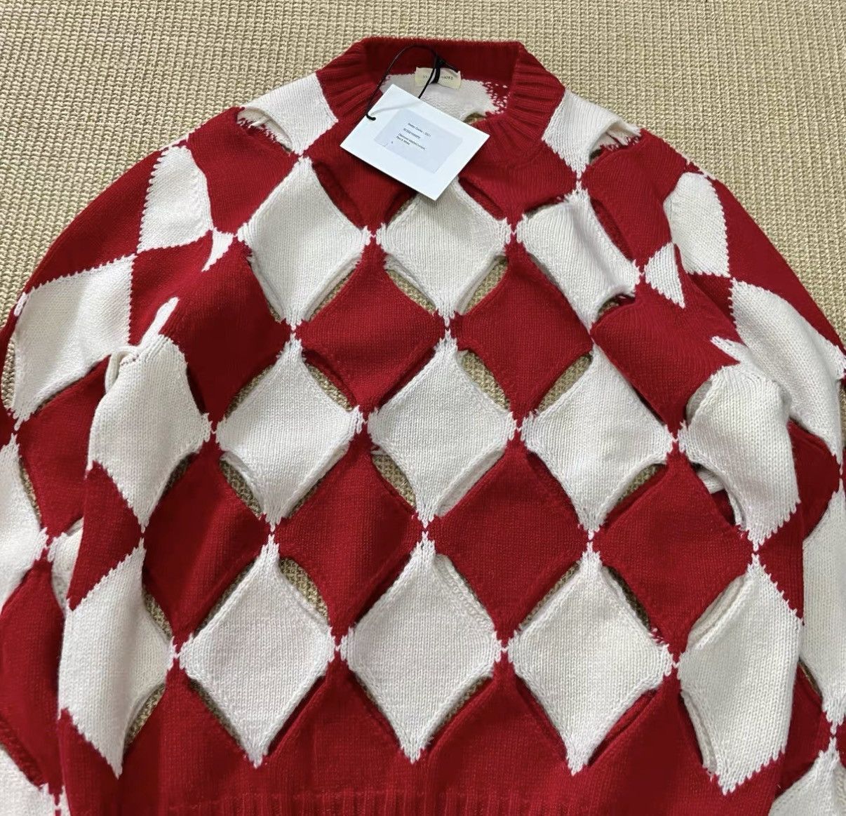 Stefan Cooke Red Argyle Diamond Pattern Knit Sweater Size US L / EU 52-54 / 3 - 2 Thumbnail