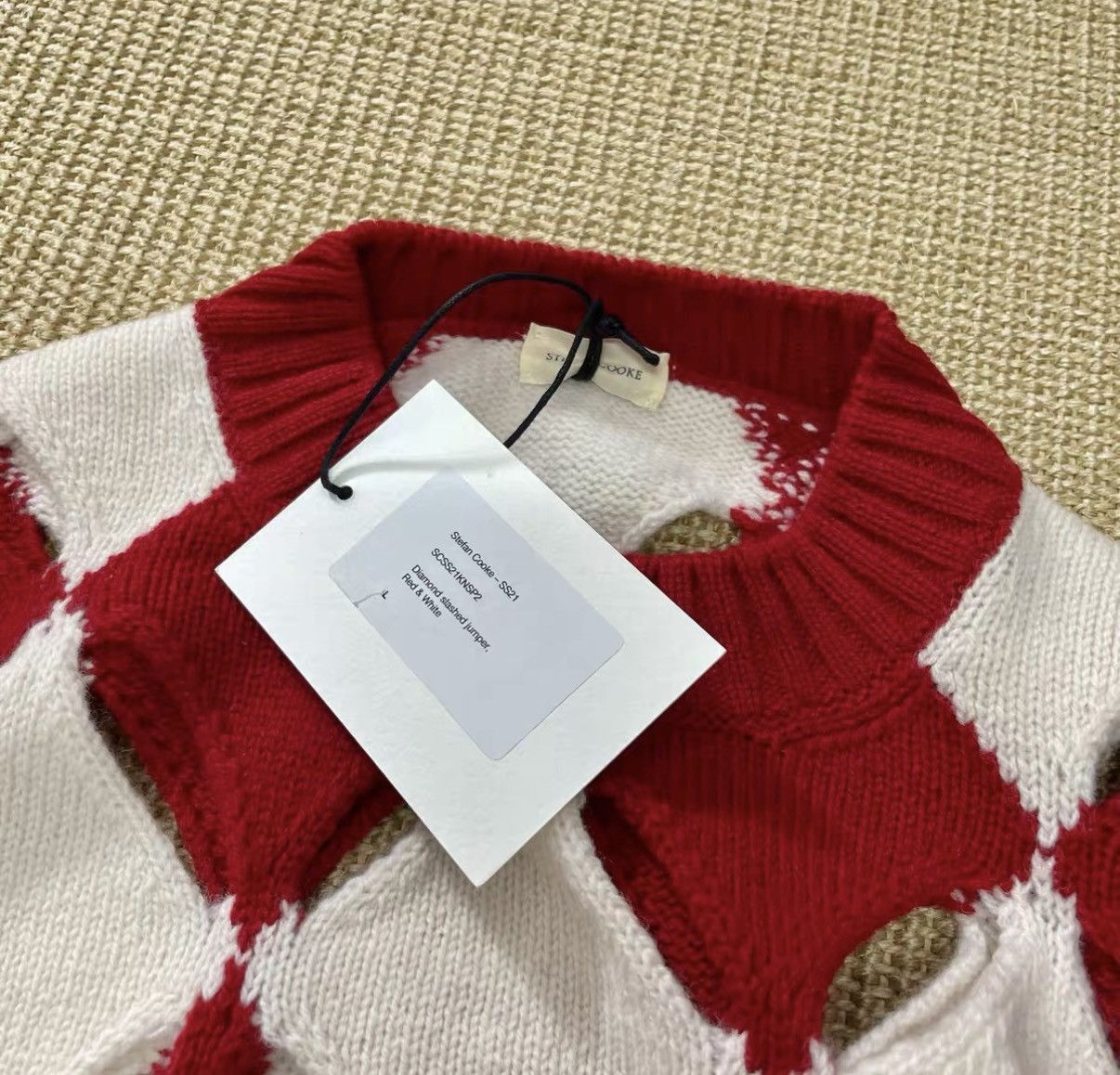 Stefan Cooke Red Argyle Diamond Pattern Knit Sweater Size US L / EU 52-54 / 3 - 3 Thumbnail