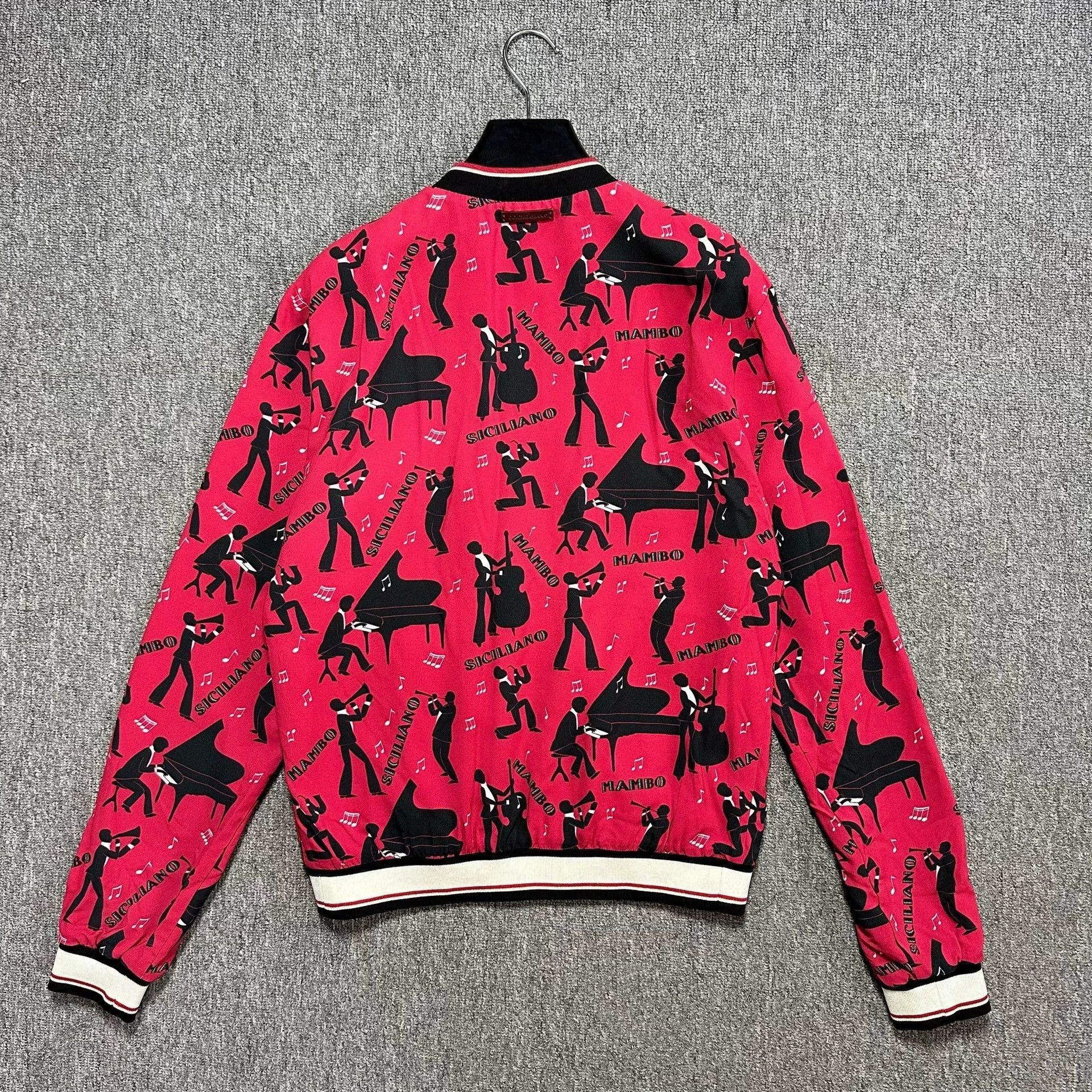Dolce & Gabbana Red Musical Print Bomber Jacket Size US M / EU 48-50 / 2 - 2 Thumbnail