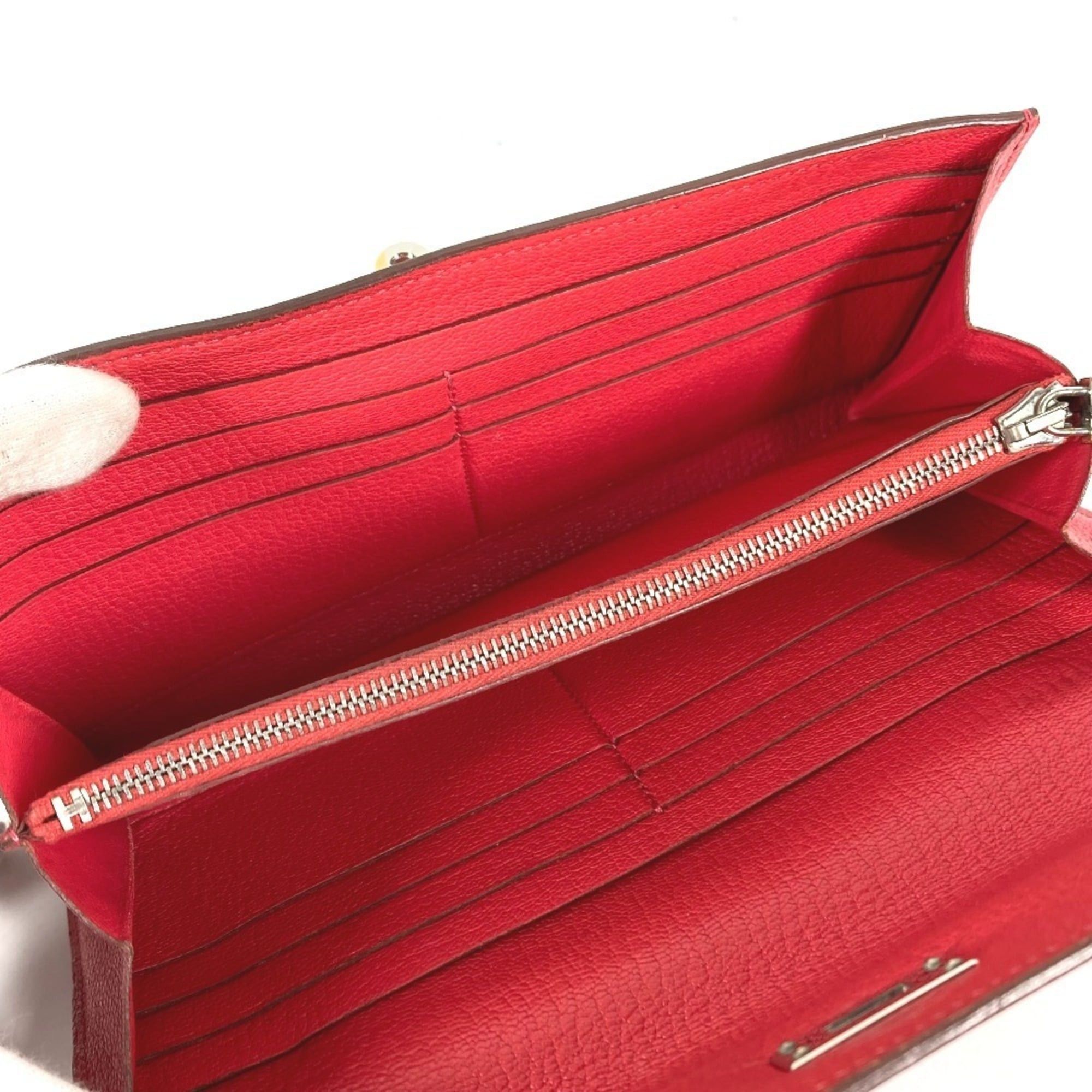 Hermes HERMES Kelly Wallet Long Wallet, Chevre Leather, Women's, Red Size ONE SIZE - 14 Thumbnail