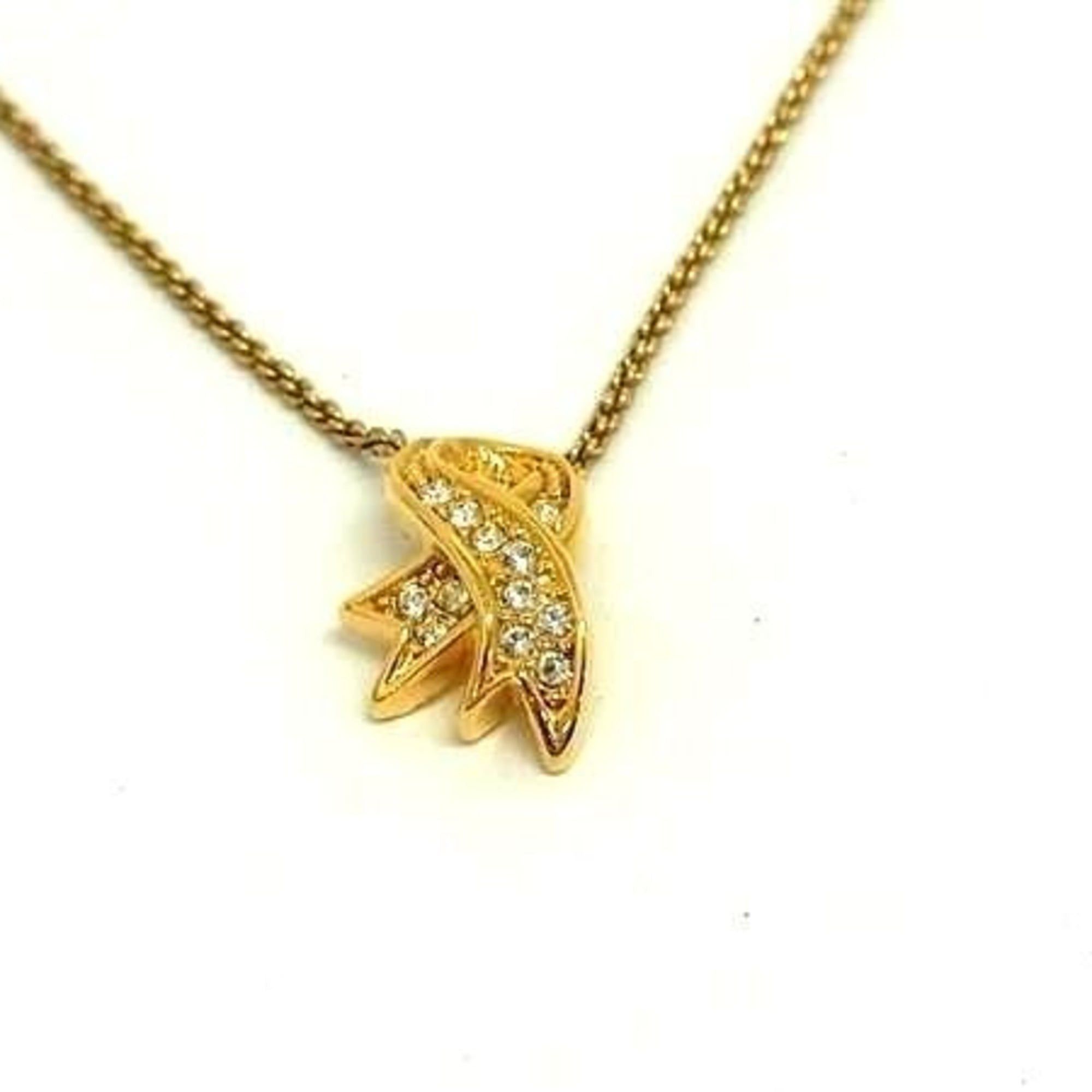 Dior Christian Dior necklace, gold metal, women's, rhinestone, ribbon motif. Size ONE SIZE - 2 Thumbnail