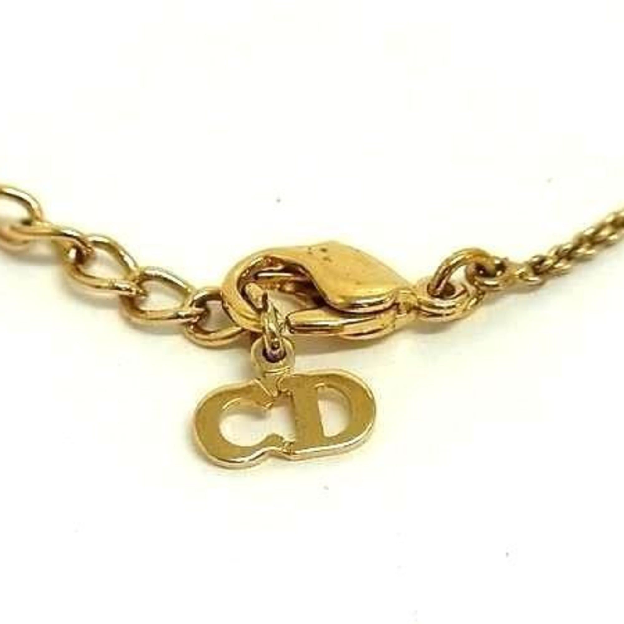 Dior Christian Dior necklace, gold metal, women's, rhinestone, ribbon motif. Size ONE SIZE - 3 Thumbnail