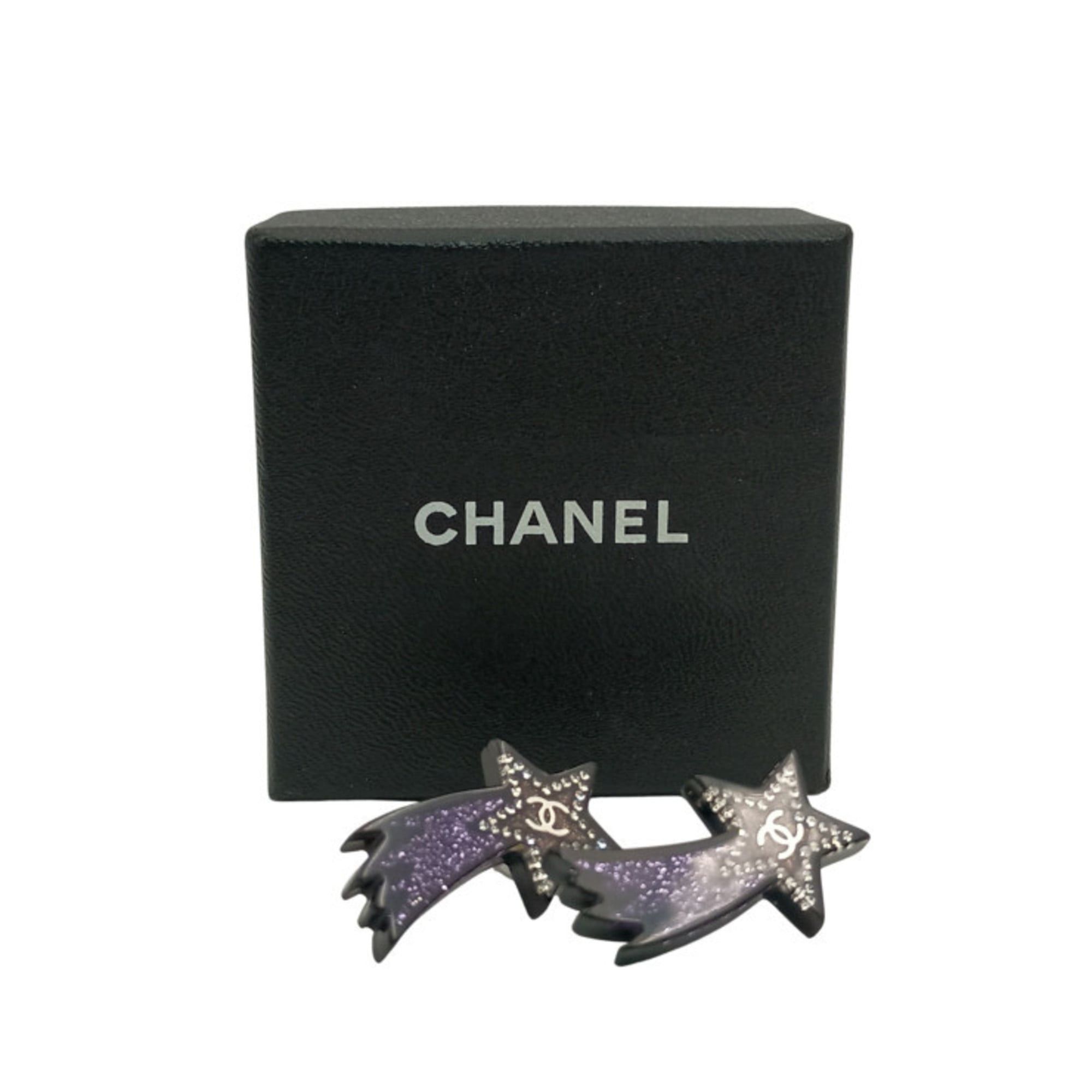 Chanel CHANEL earrings, Coco Mark, shooting star design, purple, silver, resin, metal, women's, glitter, Size ONE SIZE - 5 Thumbnail