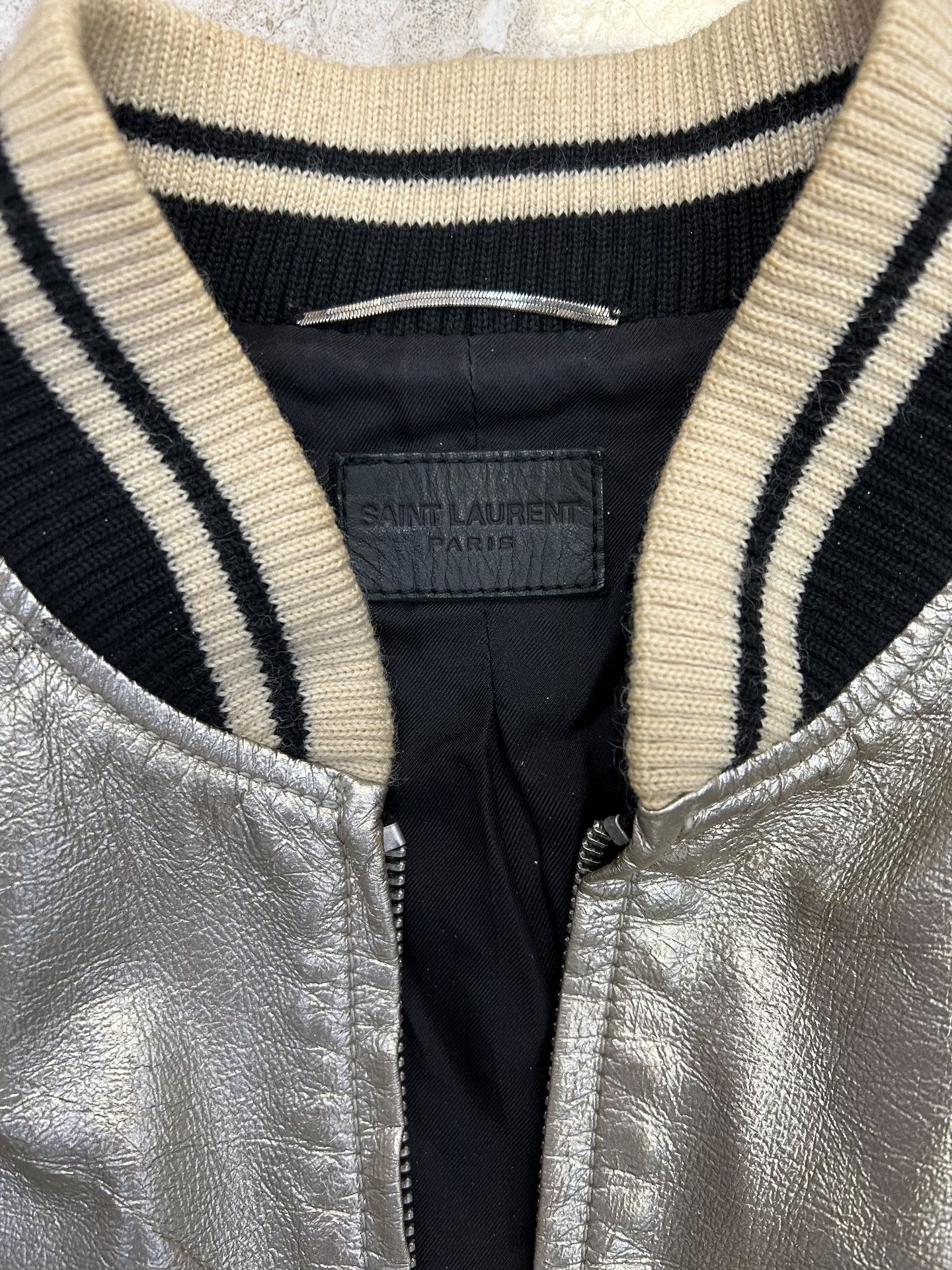 Saint Laurent Paris Saint Laurent Silver Leather Baseball Jacket Size US M / EU 48-50 / 2 - 2 Thumbnail