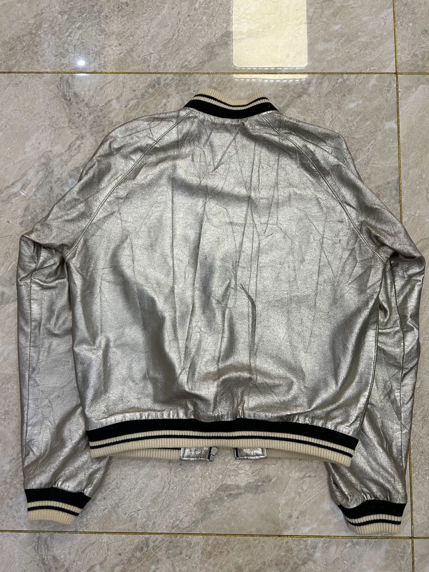 Saint Laurent Paris Saint Laurent Silver Leather Baseball Jacket Size US M / EU 48-50 / 2 - 4 Thumbnail