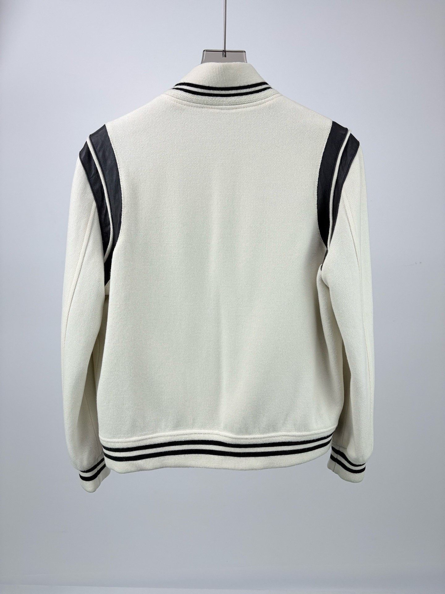 Saint Laurent Paris Saint Laurent White Leather-Sleeve Baseball Jacket Size US M / EU 48-50 / 2 - 2 Thumbnail