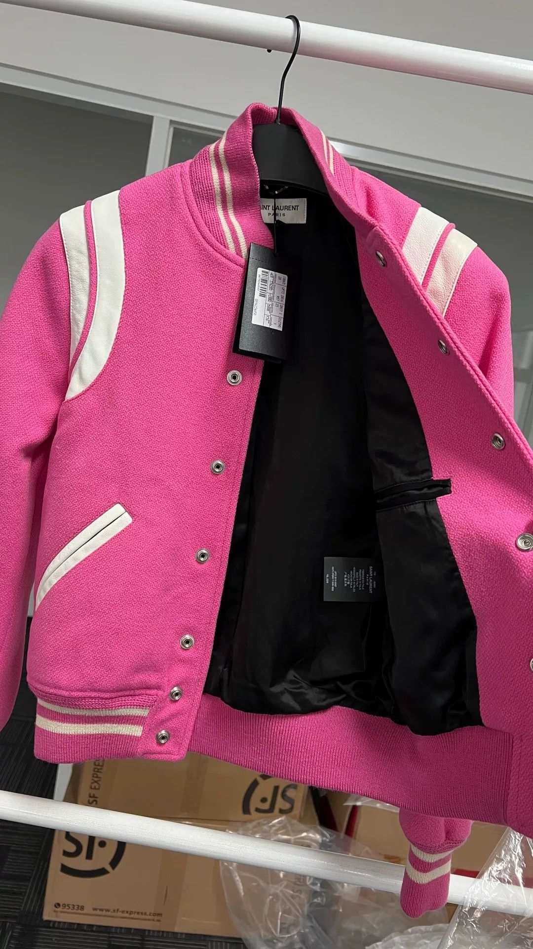 Saint Laurent Paris Saint Laurent Pink Striped Varsity Jacket Size XS / US 0-2 / IT 36-38 - 4 Thumbnail