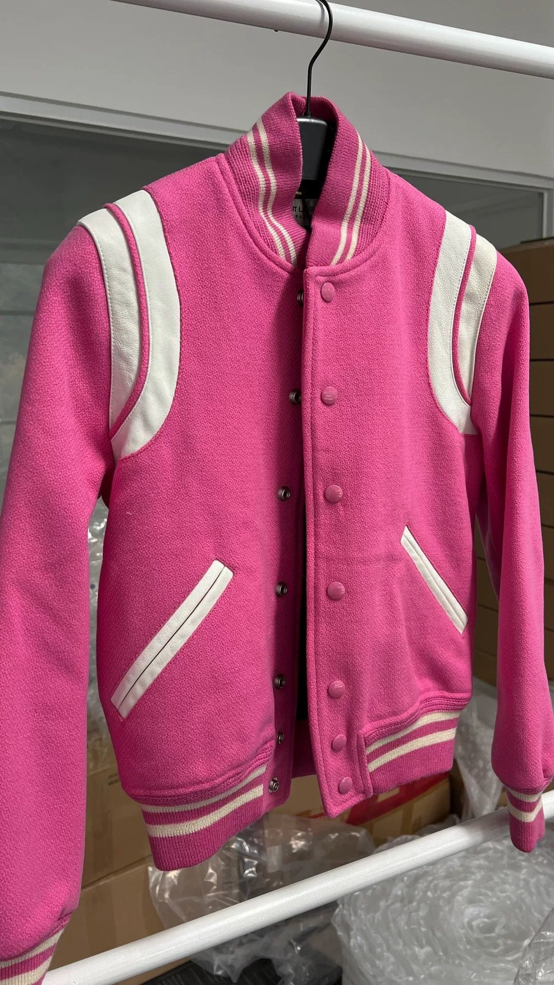 Saint Laurent Paris Saint Laurent Pink Striped Varsity Jacket Size XS / US 0-2 / IT 36-38 - 7 Thumbnail