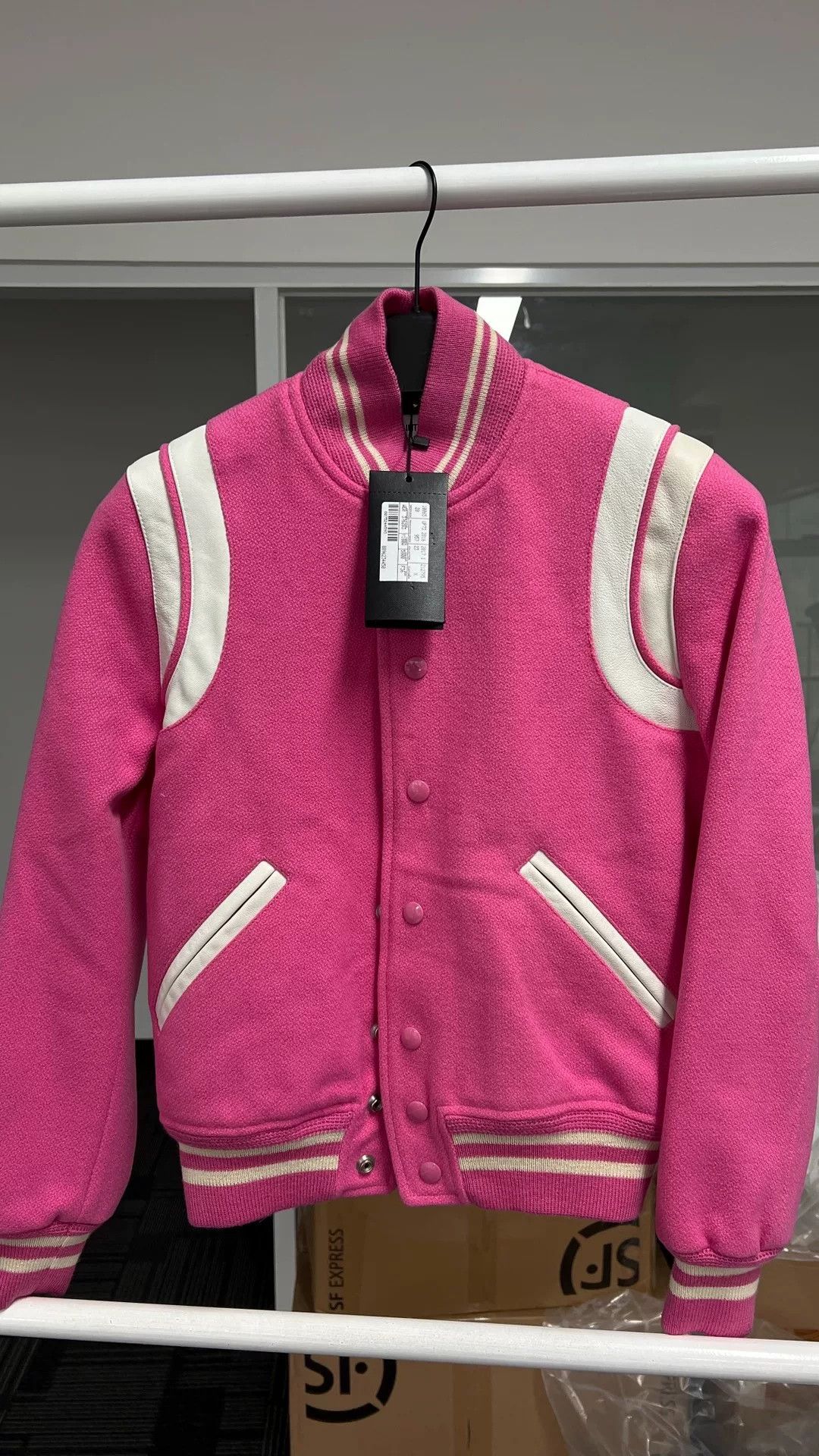 Saint Laurent Paris Saint Laurent Pink Striped Varsity Jacket Size XS / US 0-2 / IT 36-38 - 9 Thumbnail