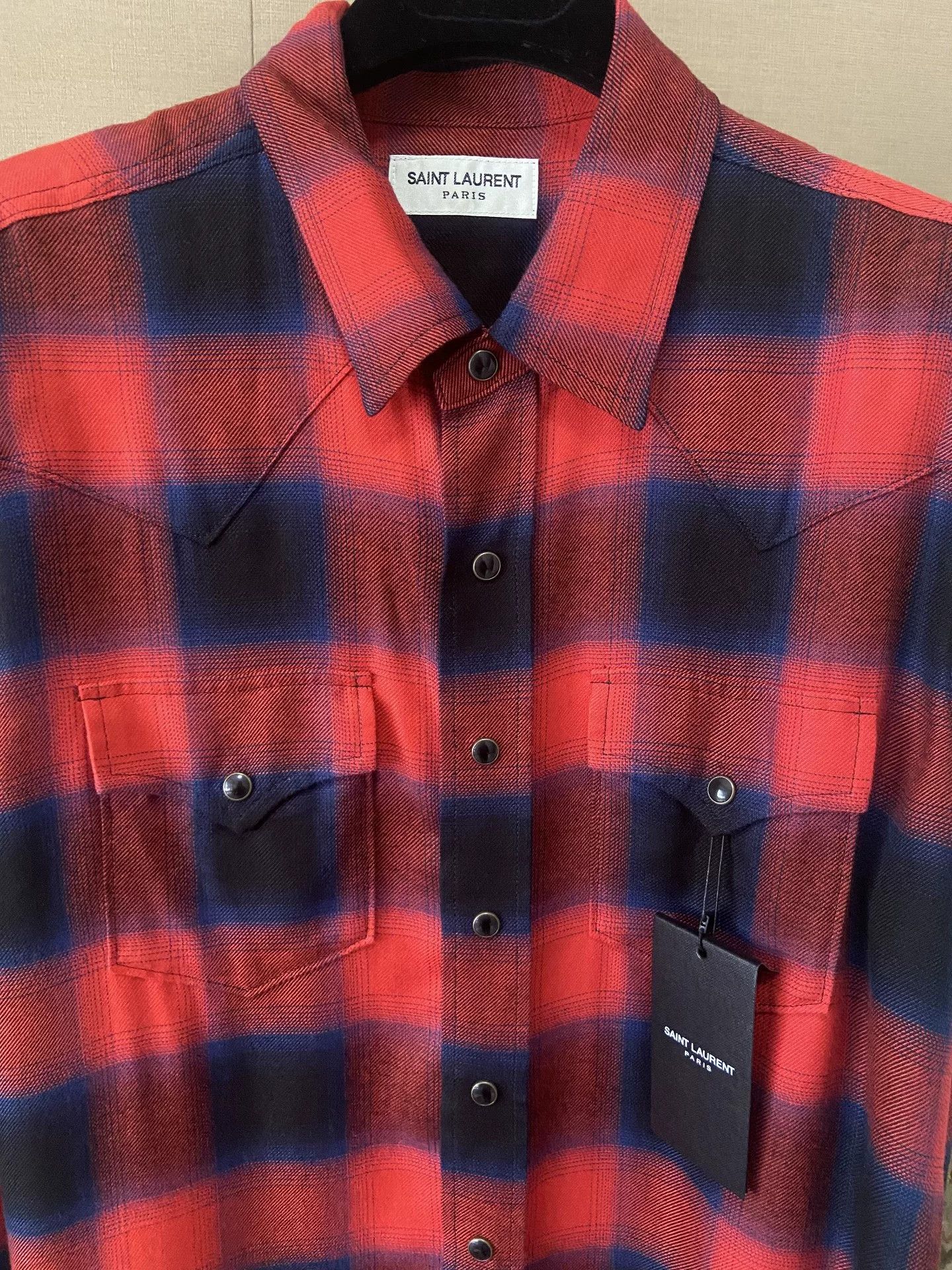 Saint Laurent Paris Saint Laurent Red Blue Plaid Shirt Size US L / EU 52-54 / 3 - 3 Thumbnail