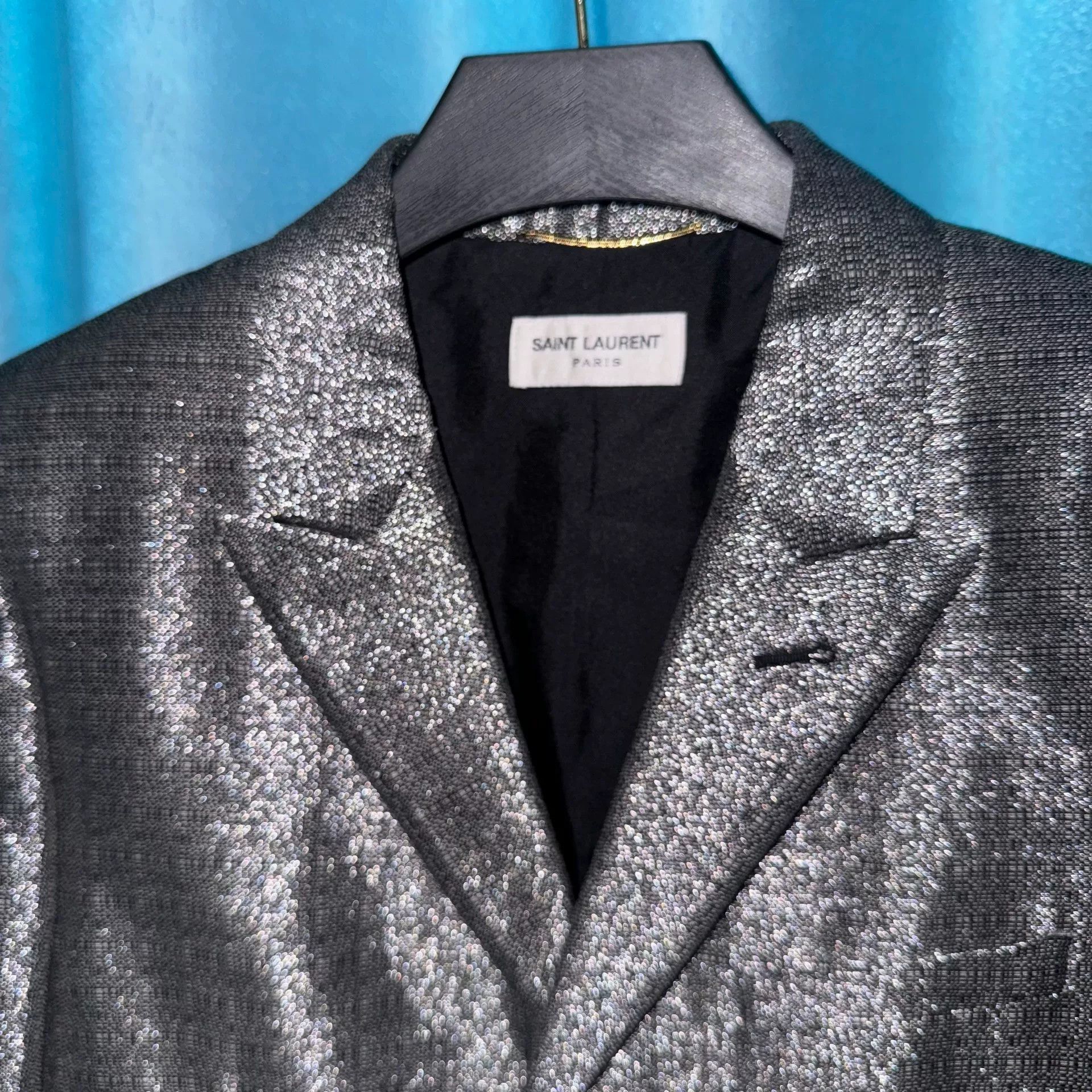 Saint Laurent Paris Saint Laurent Silver Sequined Blazer Size US S / EU 44-46 / 1 - 2 Thumbnail