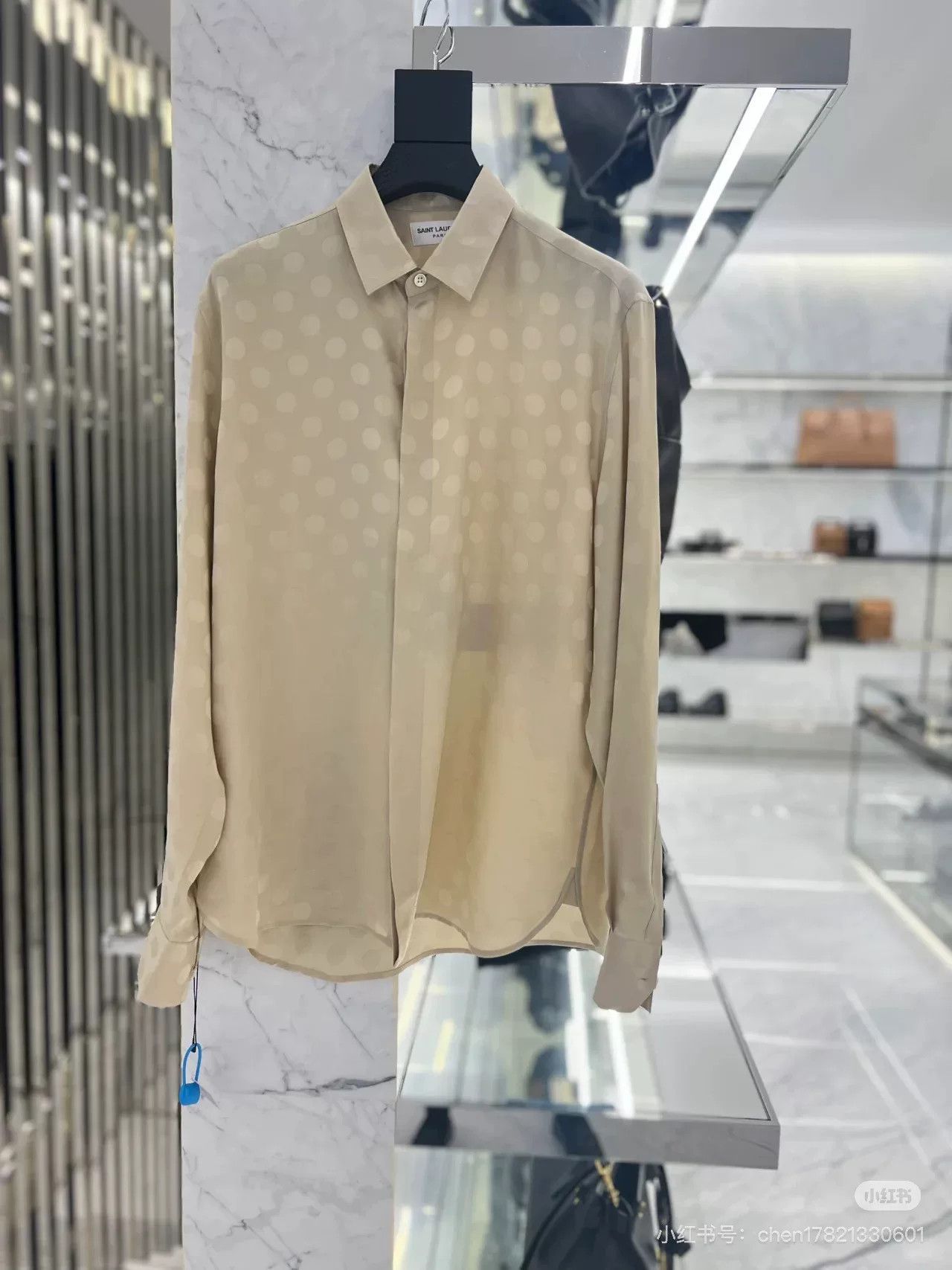 Saint Laurent Paris Saint Laurent Beige Polka-Dot Silk Shirt Size S / US 4 / IT 40 - 3 Thumbnail