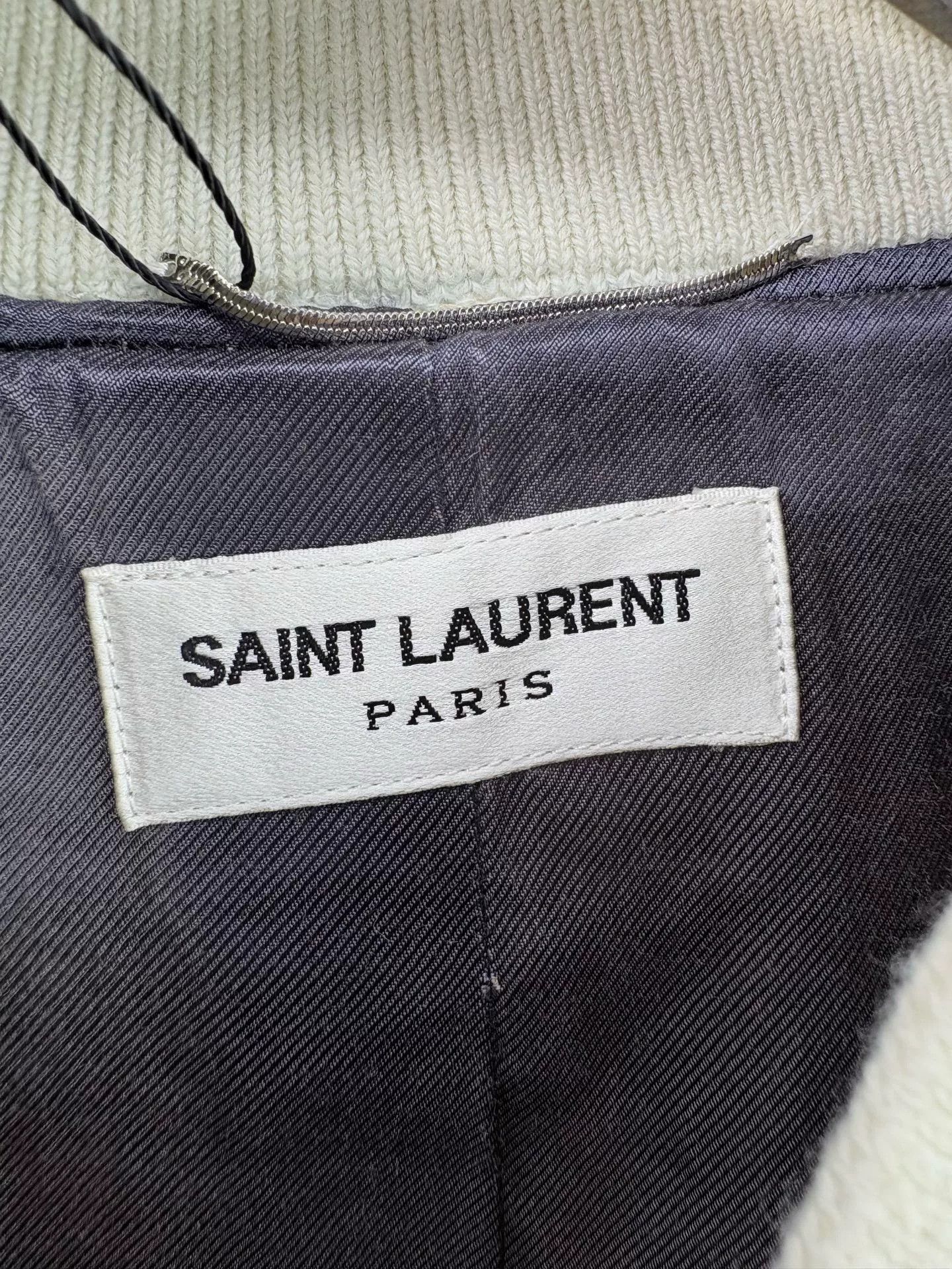 Saint Laurent Paris SAINT LAURENT White Leather Sleeve Baseball Jacket Size US M / EU 48-50 / 2 - 4 Thumbnail