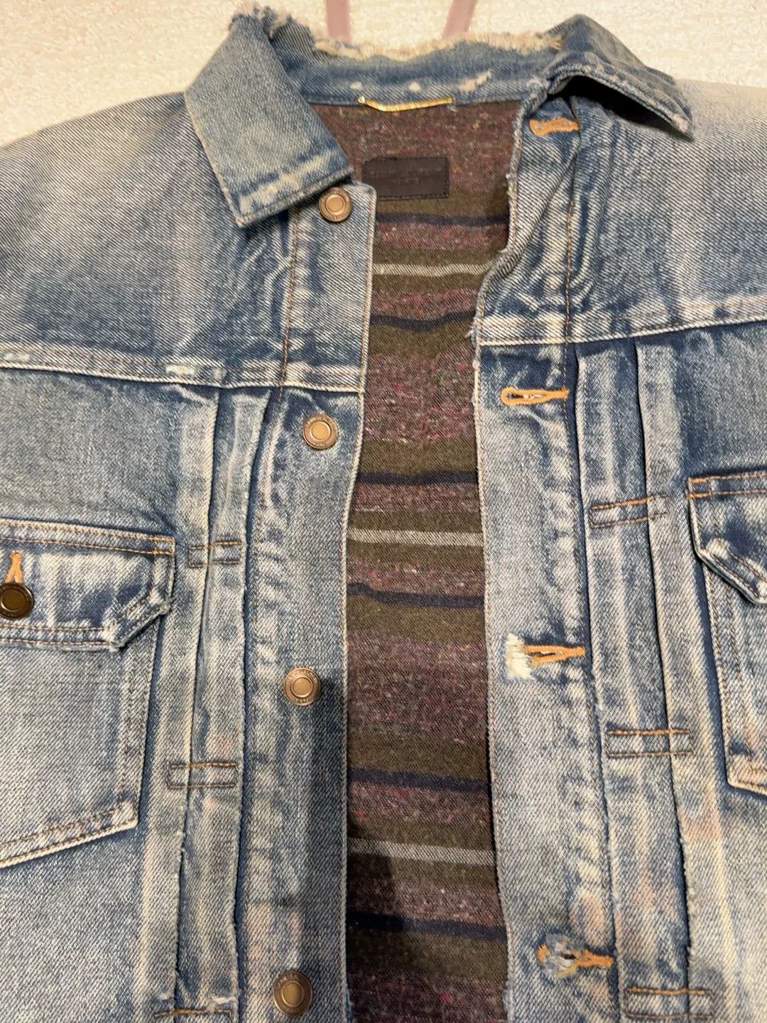 Saint Laurent Paris Saint Laurent Distressed Denim Jacket Size US XS / EU 42 / 0 - 5 Thumbnail