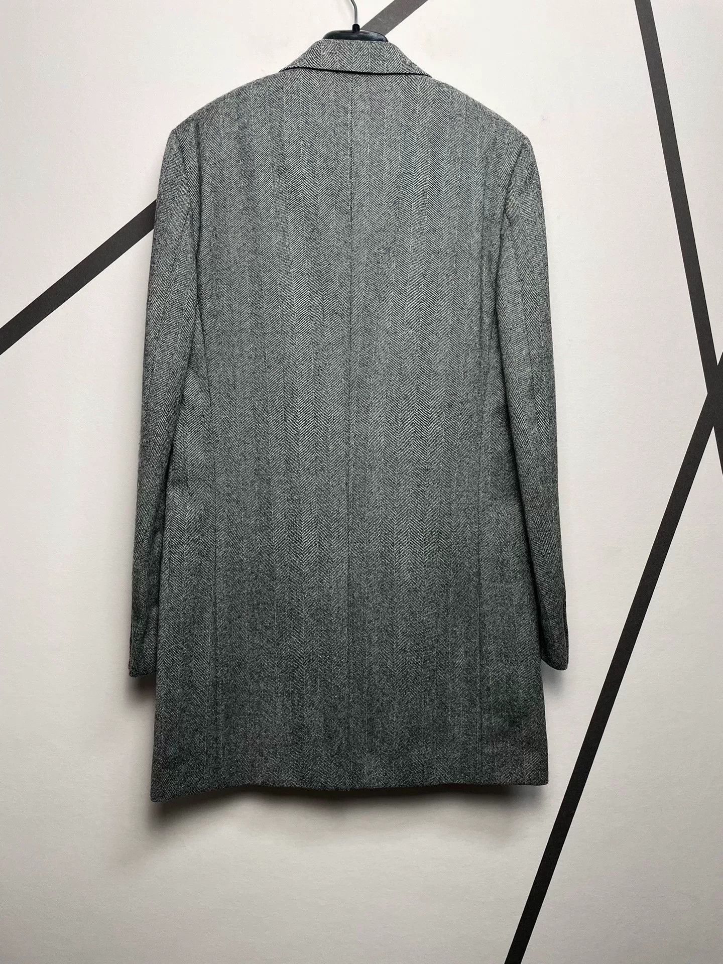 Saint Laurent Paris Saint Laurent Gray Herringbone Wool Coat Size US M / EU 48-50 / 2 - 2 Thumbnail
