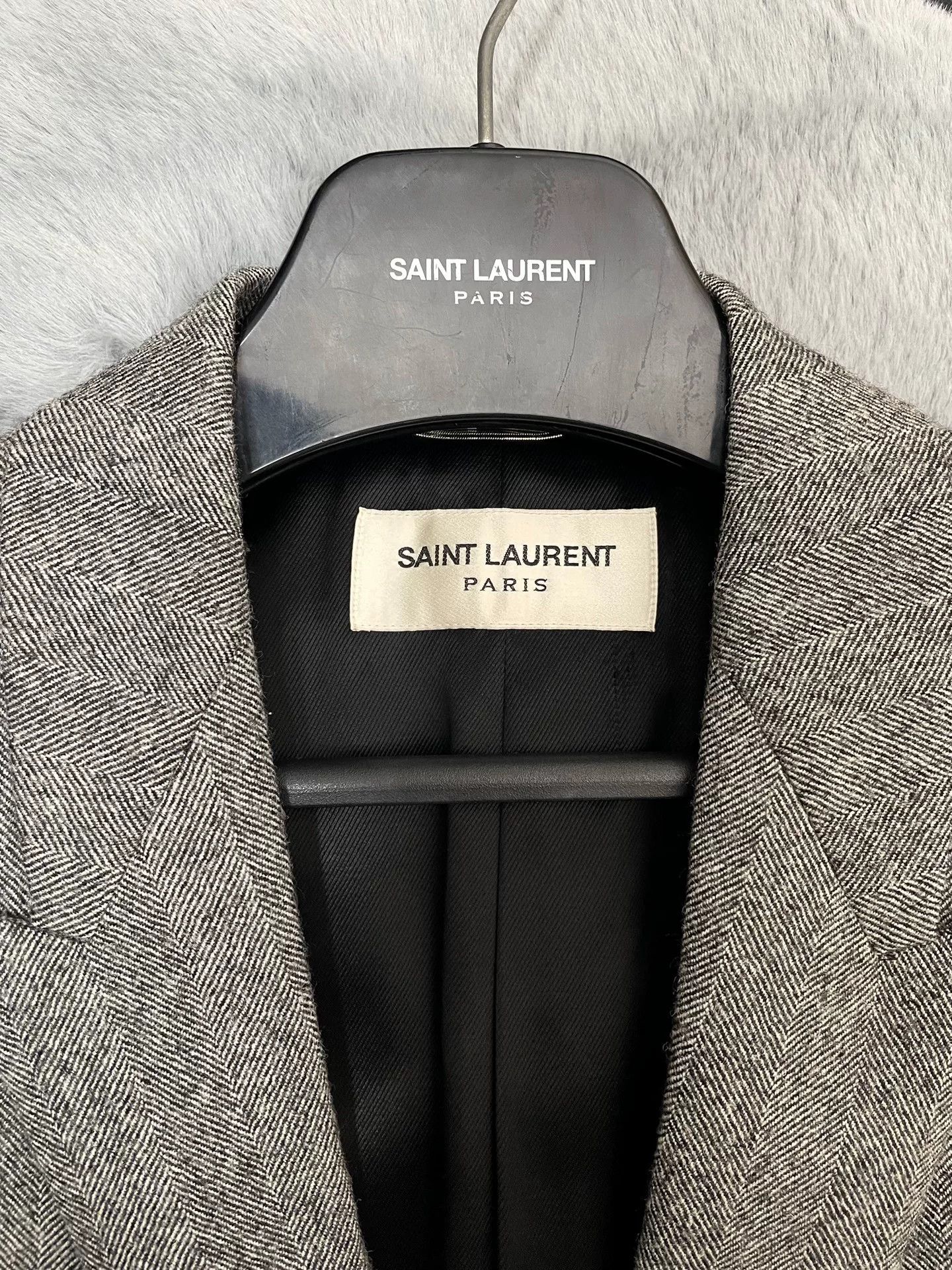 Saint Laurent Paris Saint Laurent Gray Herringbone Wool Coat Size US M / EU 48-50 / 2 - 3 Thumbnail