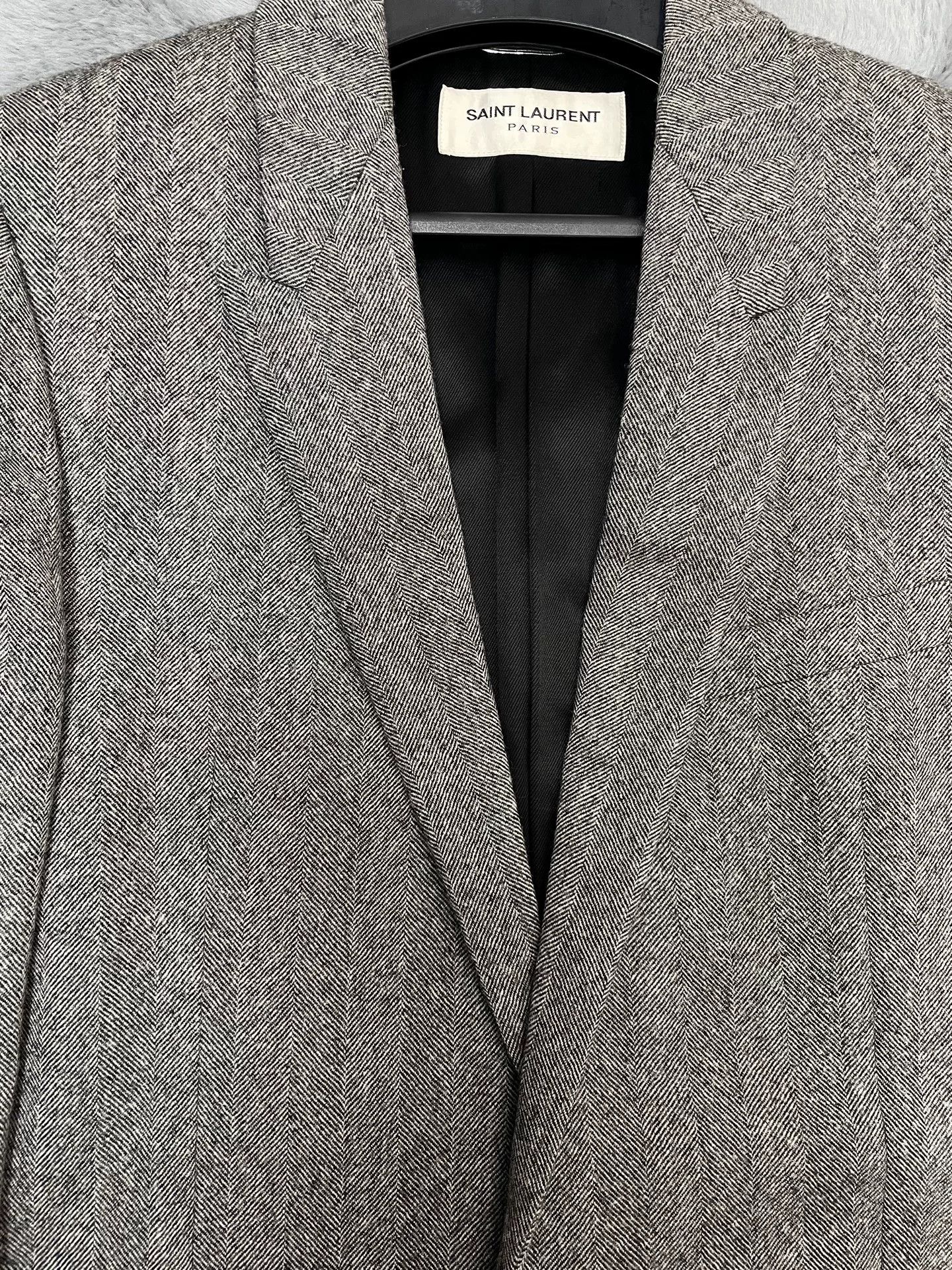 Saint Laurent Paris Saint Laurent Gray Herringbone Wool Coat Size US M / EU 48-50 / 2 - 4 Thumbnail