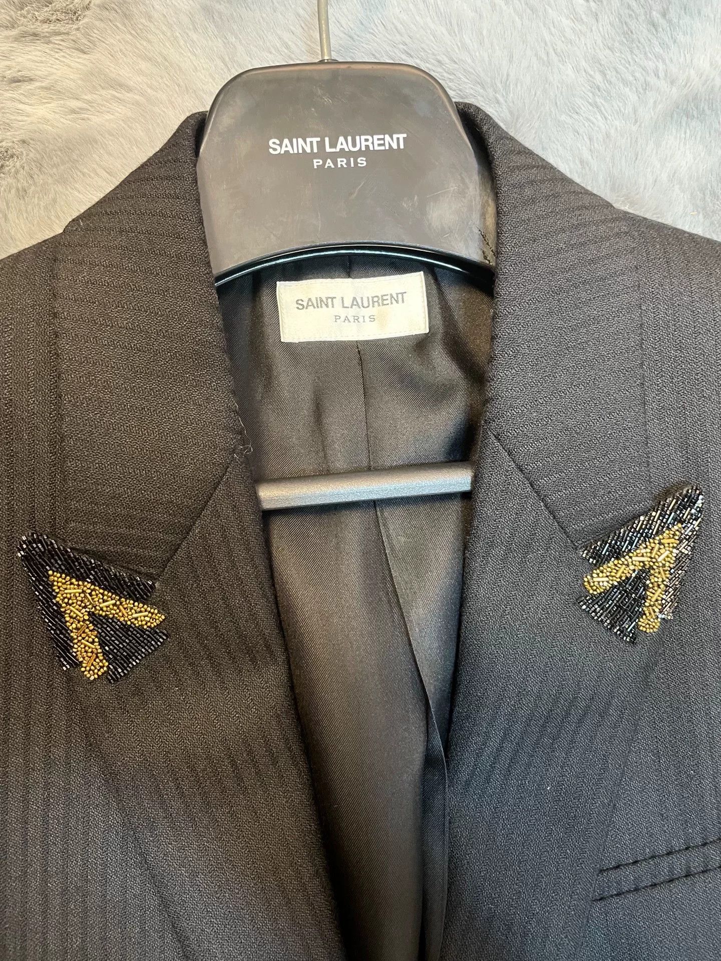 Saint Laurent Paris Saint Laurent SLP Black Pinstripe Beaded Blazer Size US M / EU 48-50 / 2 - 3 Thumbnail