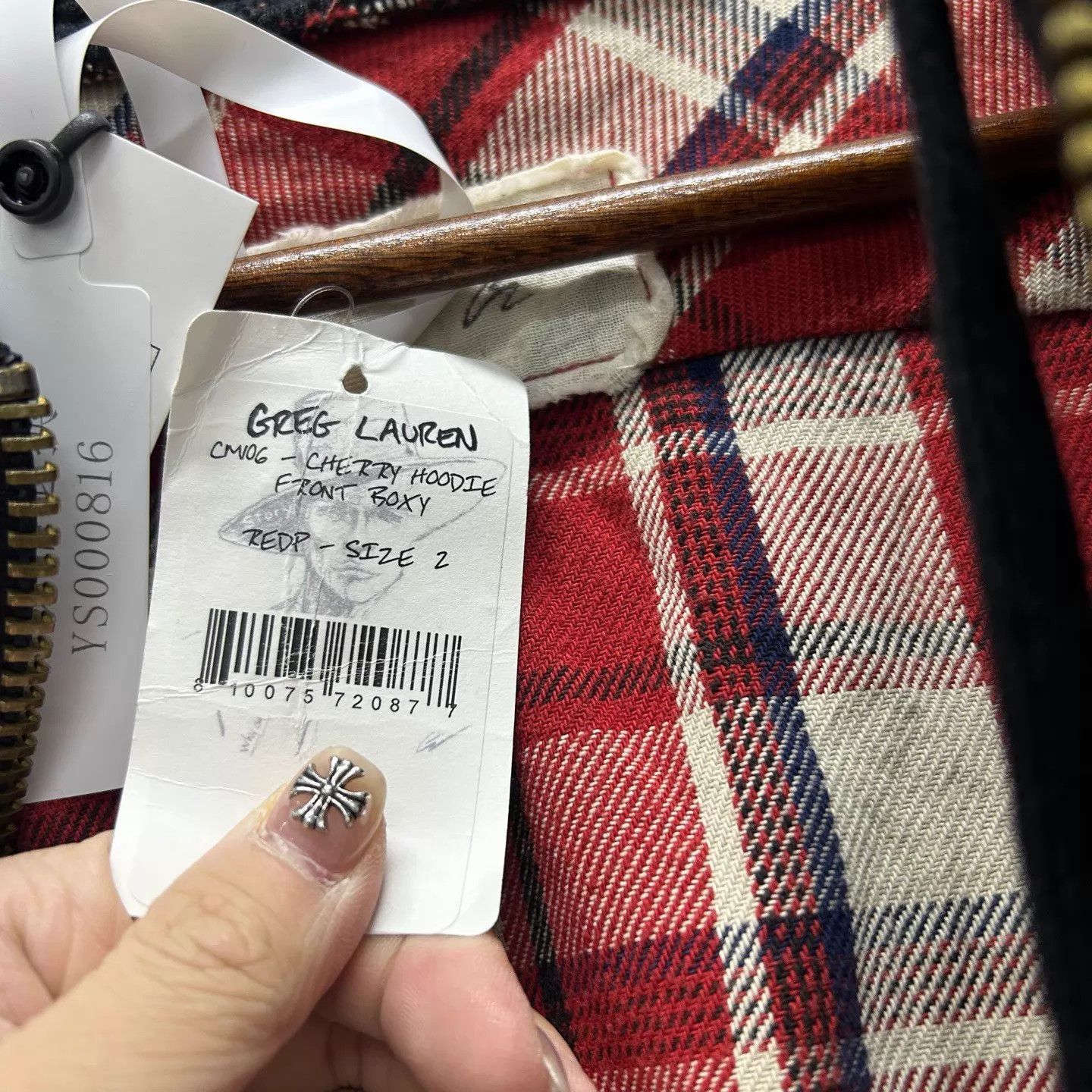 Greg Lauren Red Plaid Hooded Zip Jacket Size US M / EU 48-50 / 2 - 3 Thumbnail