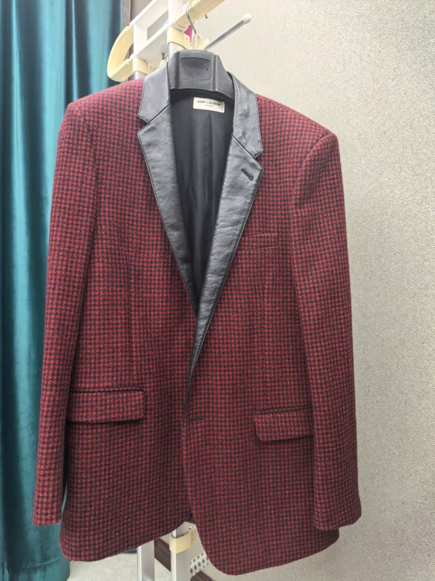 Saint Laurent Paris Saint Laurent Houndstooth Leather Collar Blazer Size US M / EU 48-50 / 2 - 2 Thumbnail