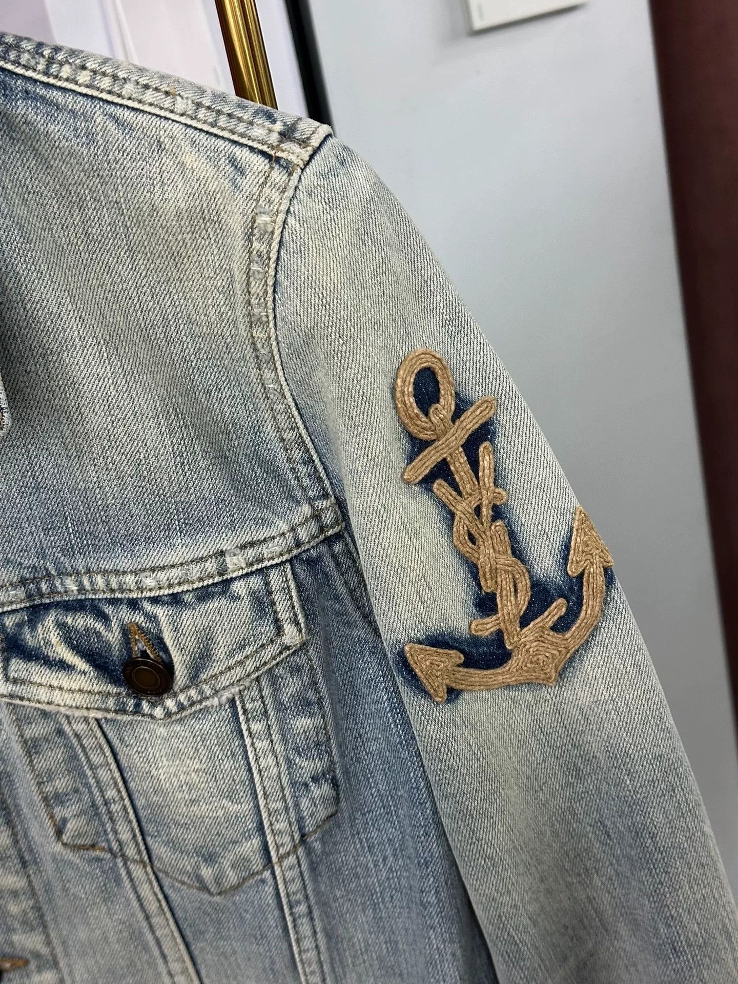 Saint Laurent Paris Saint Laurent Blue Denim Jacket w/Anchor Size M / US 6-8 / IT 42-44 - 2 Thumbnail