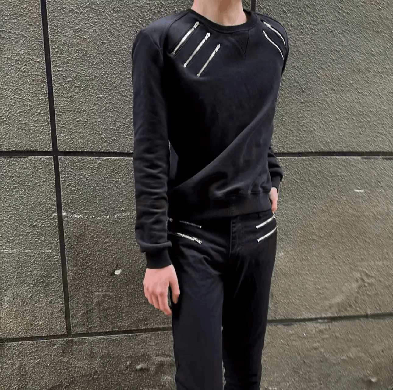 Saint Laurent Paris Black Long Sleeve Sweatshirt with Zipper Accents Size US M / EU 48-50 / 2 - 8 Thumbnail