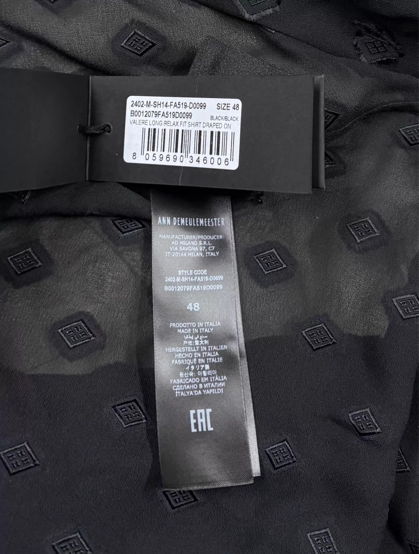 Ann Demeulemeester Black Long-Sleeve Button-Up Shirt with Diamond Pattern Size US M / EU 48-50 / 2 - 9 Thumbnail