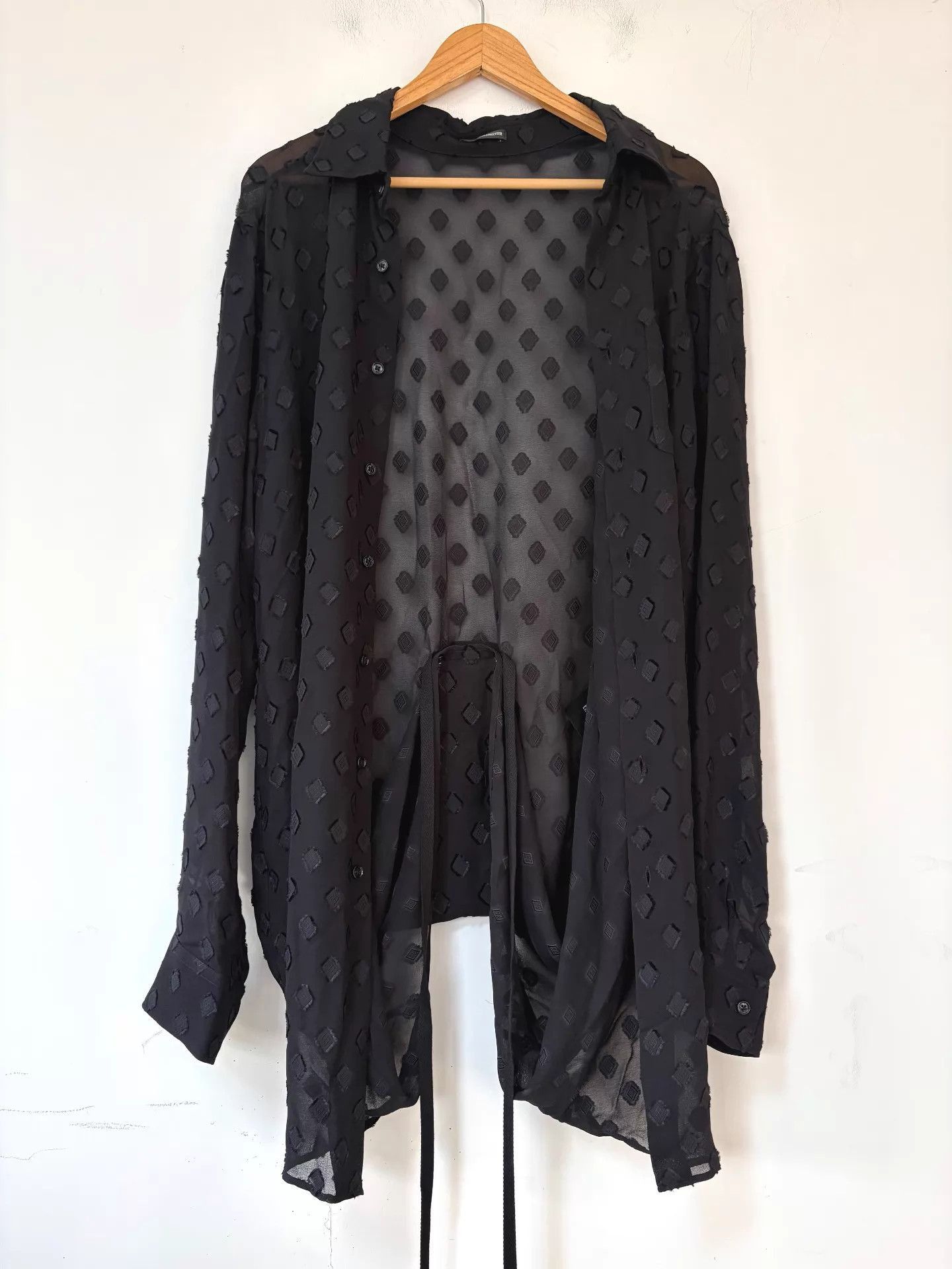 Ann Demeulemeester Black Long-Sleeve Button-Up Shirt with Diamond Pattern Size US M / EU 48-50 / 2 - 4 Thumbnail