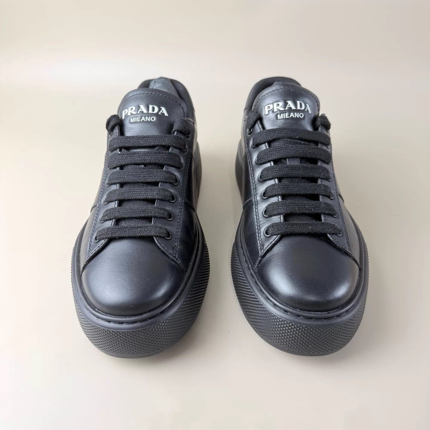 Prada Black Low-Top Leather Sneakers Size 8 Size US 8 / EU 41 - 2 Thumbnail