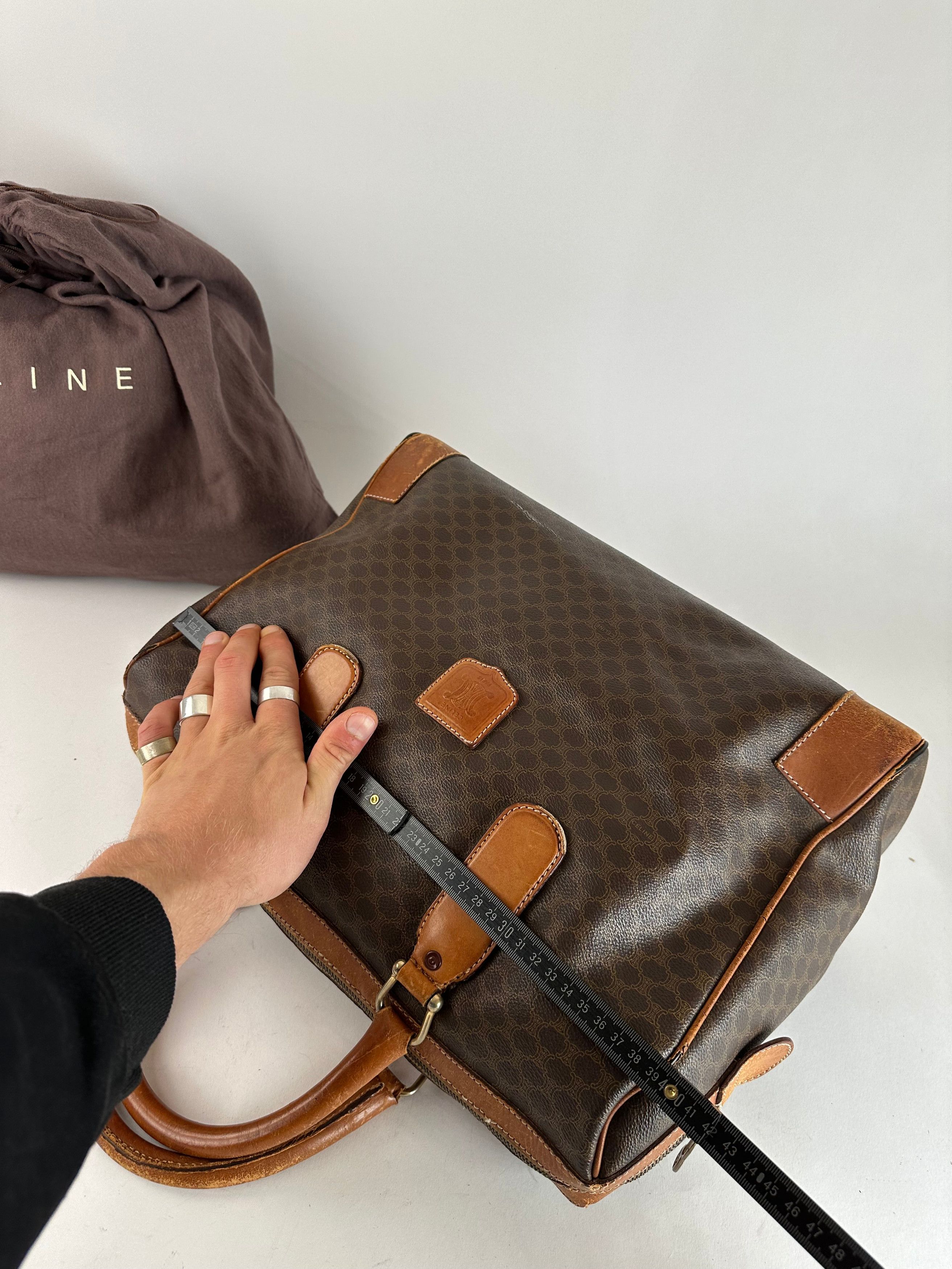 Celine Vintage Paris Triomphe Monogram Leather Duffel Bag Brown Size ONE SIZE - 9 Thumbnail