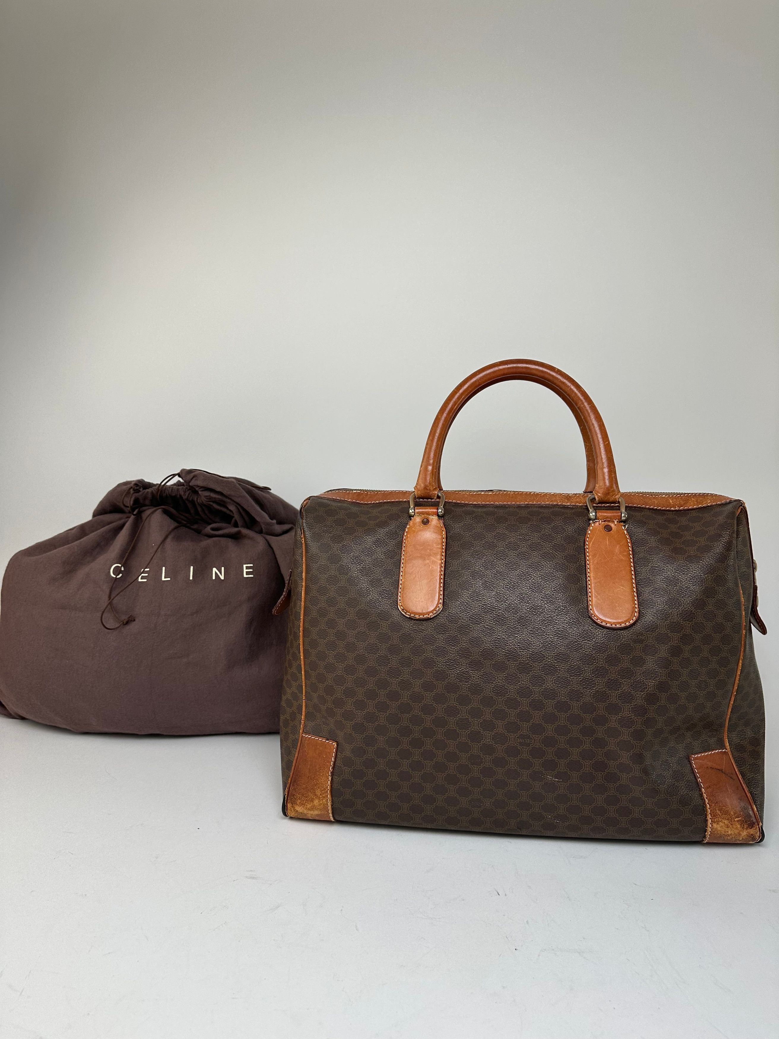 Celine Vintage Paris Triomphe Monogram Leather Duffel Bag Brown Size ONE SIZE - 3 Thumbnail