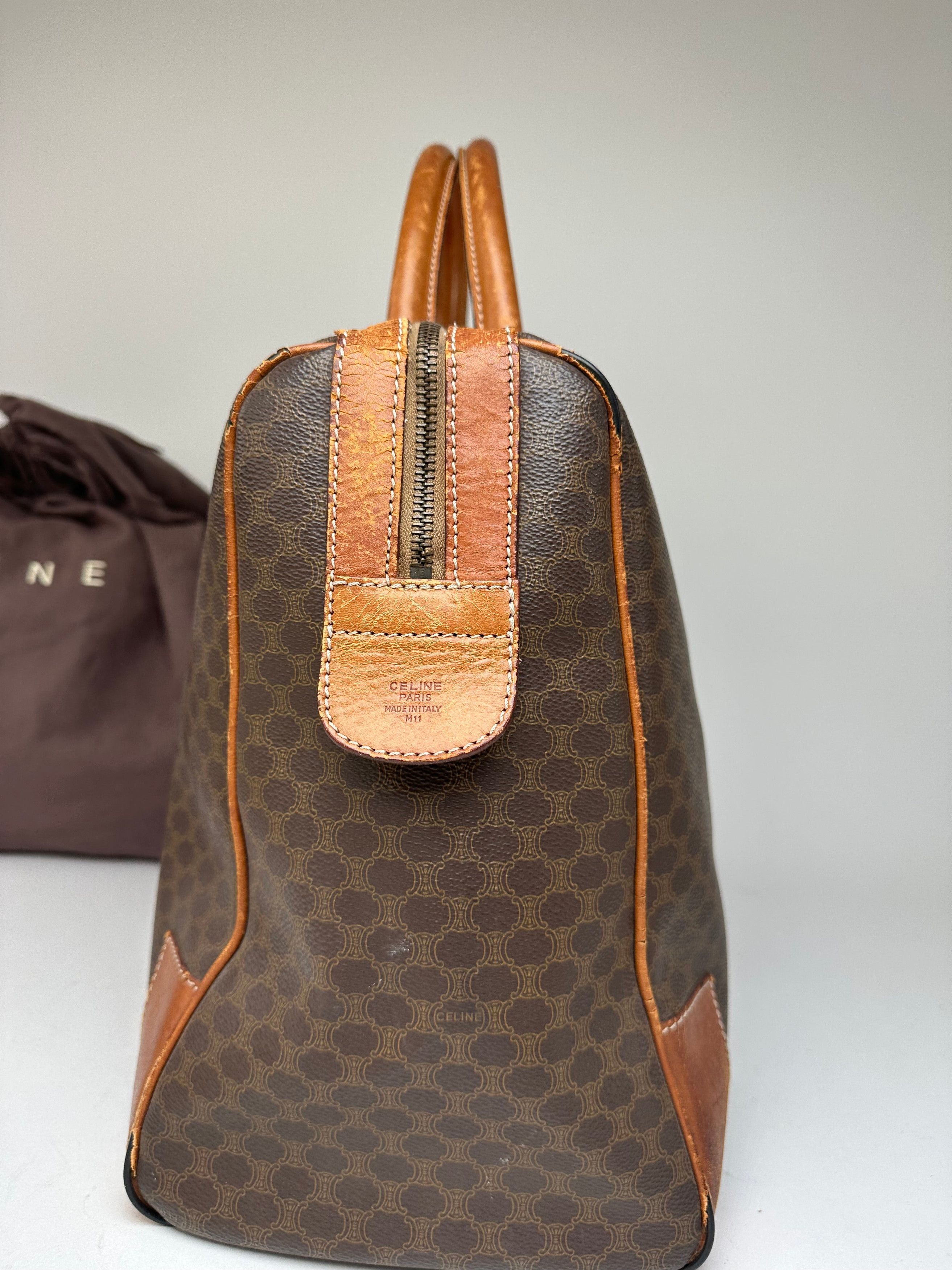 Celine Vintage Paris Triomphe Monogram Leather Duffel Bag Brown Size ONE SIZE - 5 Thumbnail
