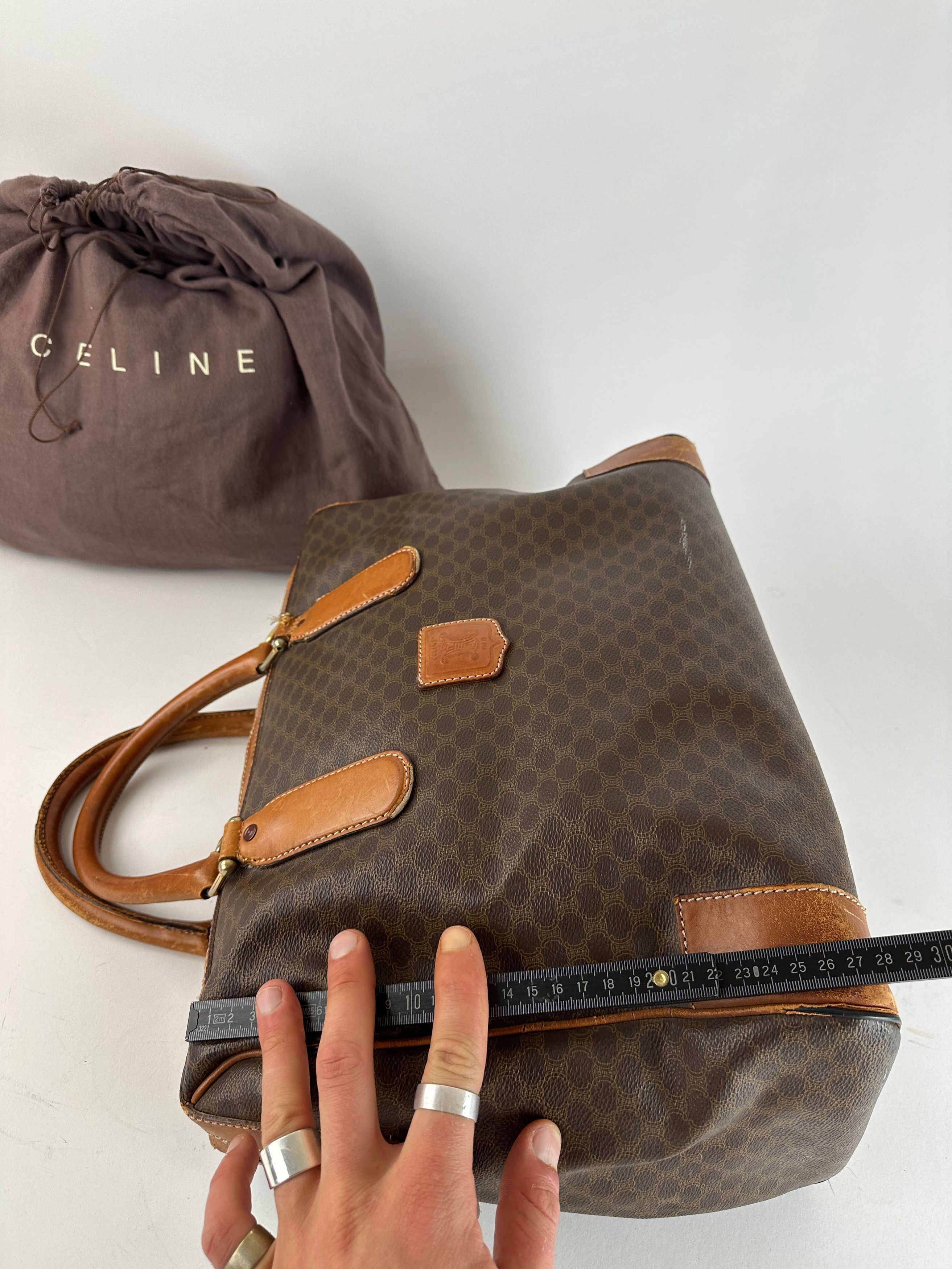 Celine Vintage Paris Triomphe Monogram Leather Duffel Bag Brown Size ONE SIZE - 10 Thumbnail